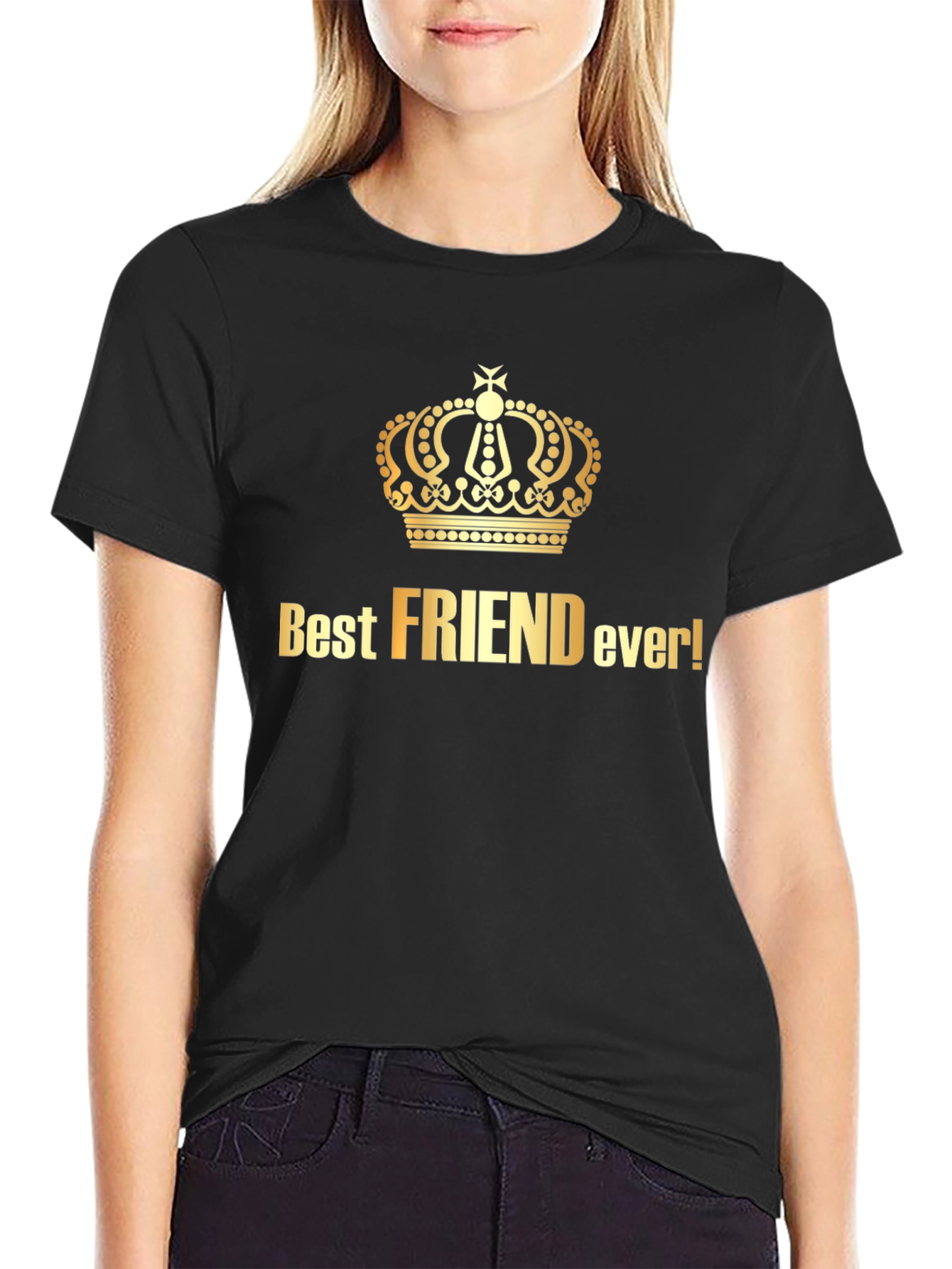 Best Friend Ever Crown Graphic Tee - Black