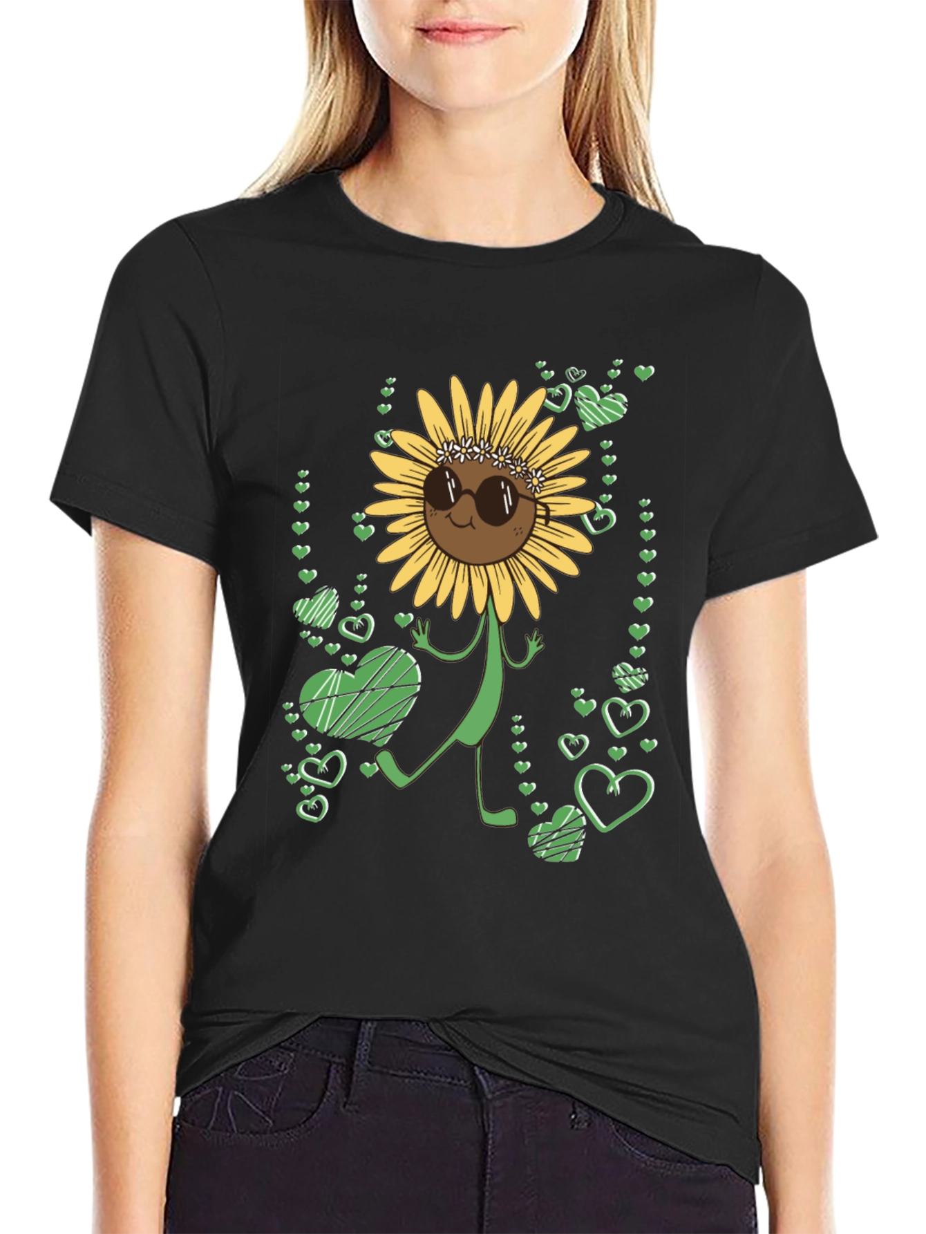 Sunflower Heart Graphic Tee - Black
