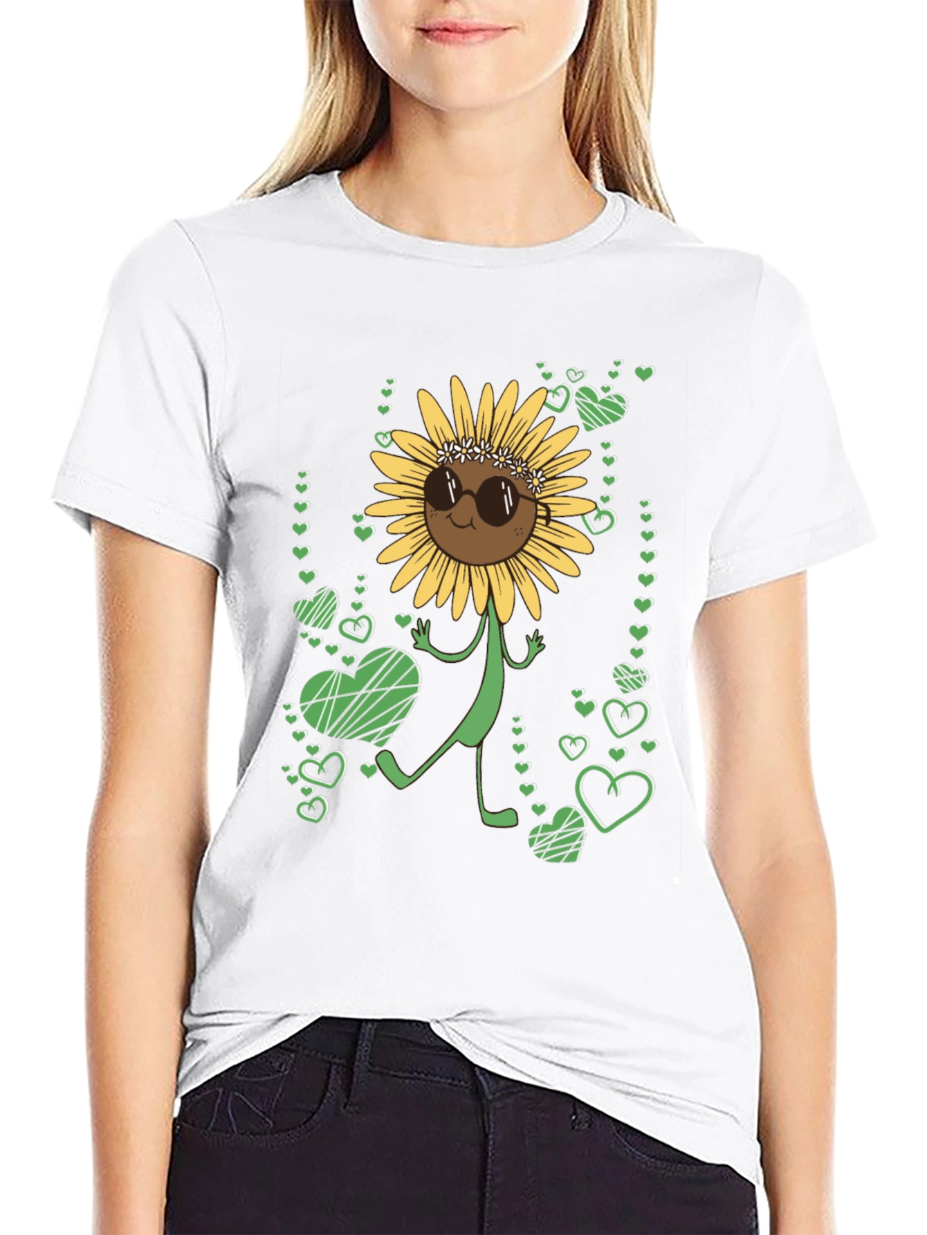 Sunflower Heart Graphic Tee - Black