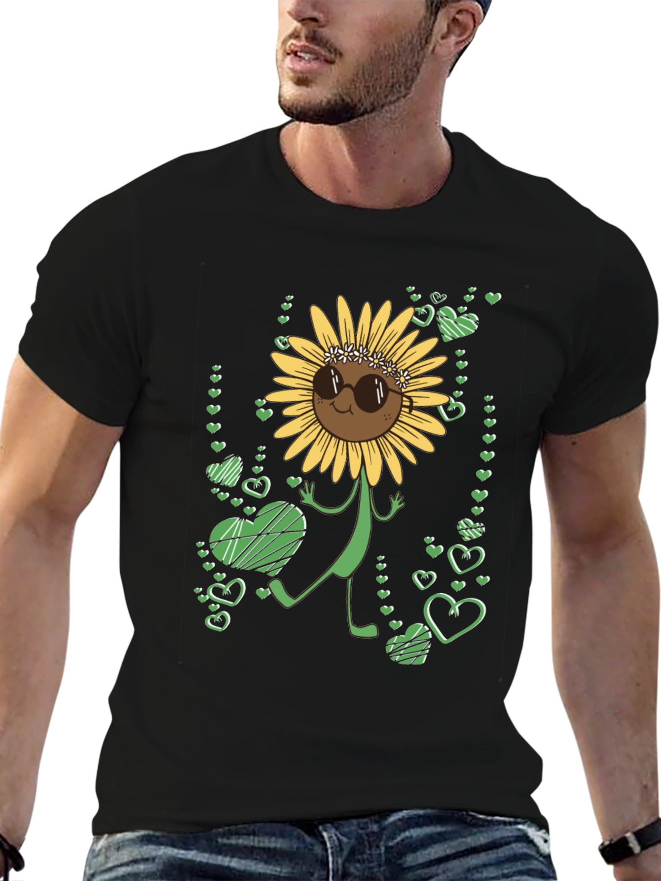 Sunflower Heart Graphic Tee - Black