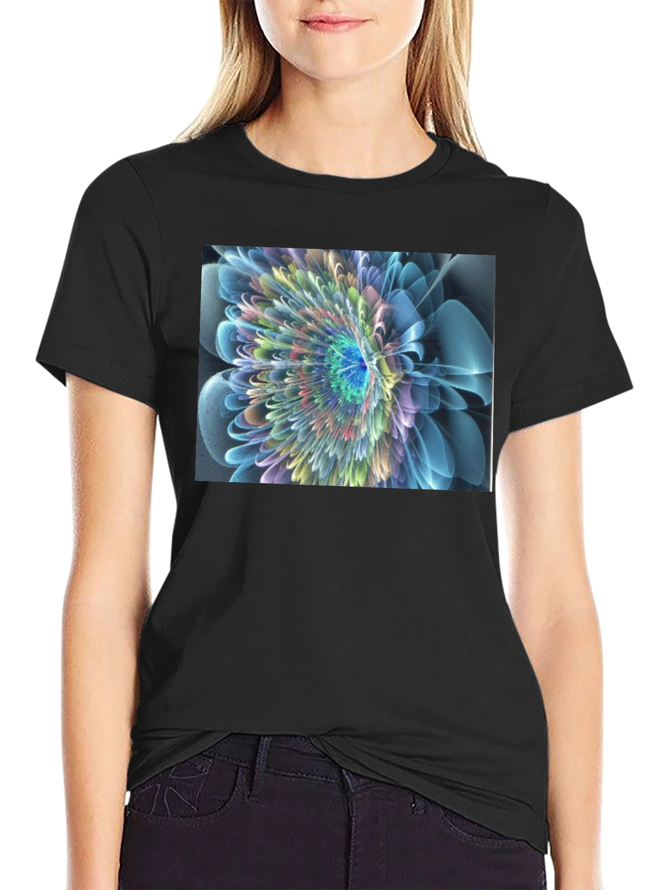 Abstract Flower Graphic Black T-Shirt