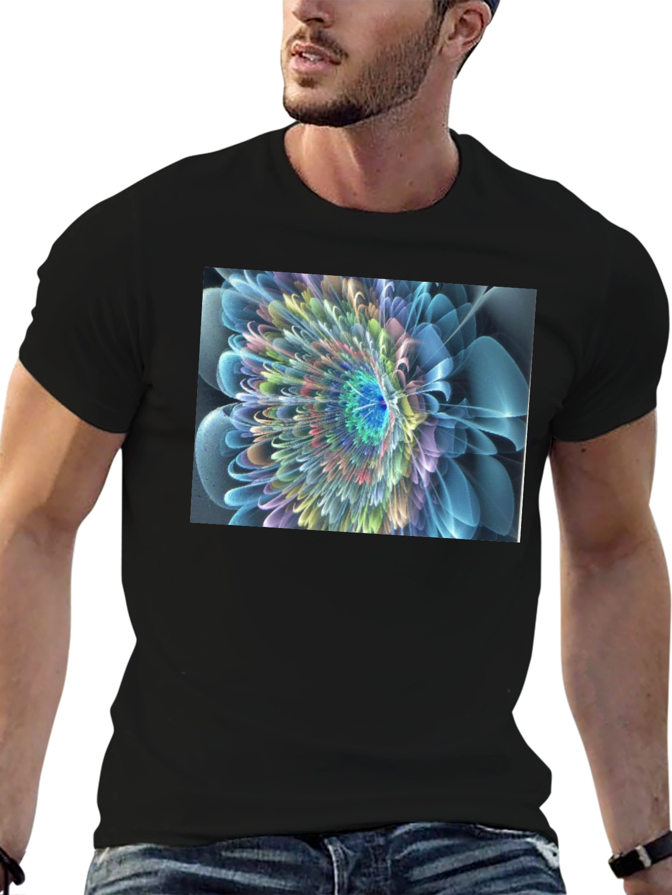 Abstract Flower Graphic Black T-Shirt