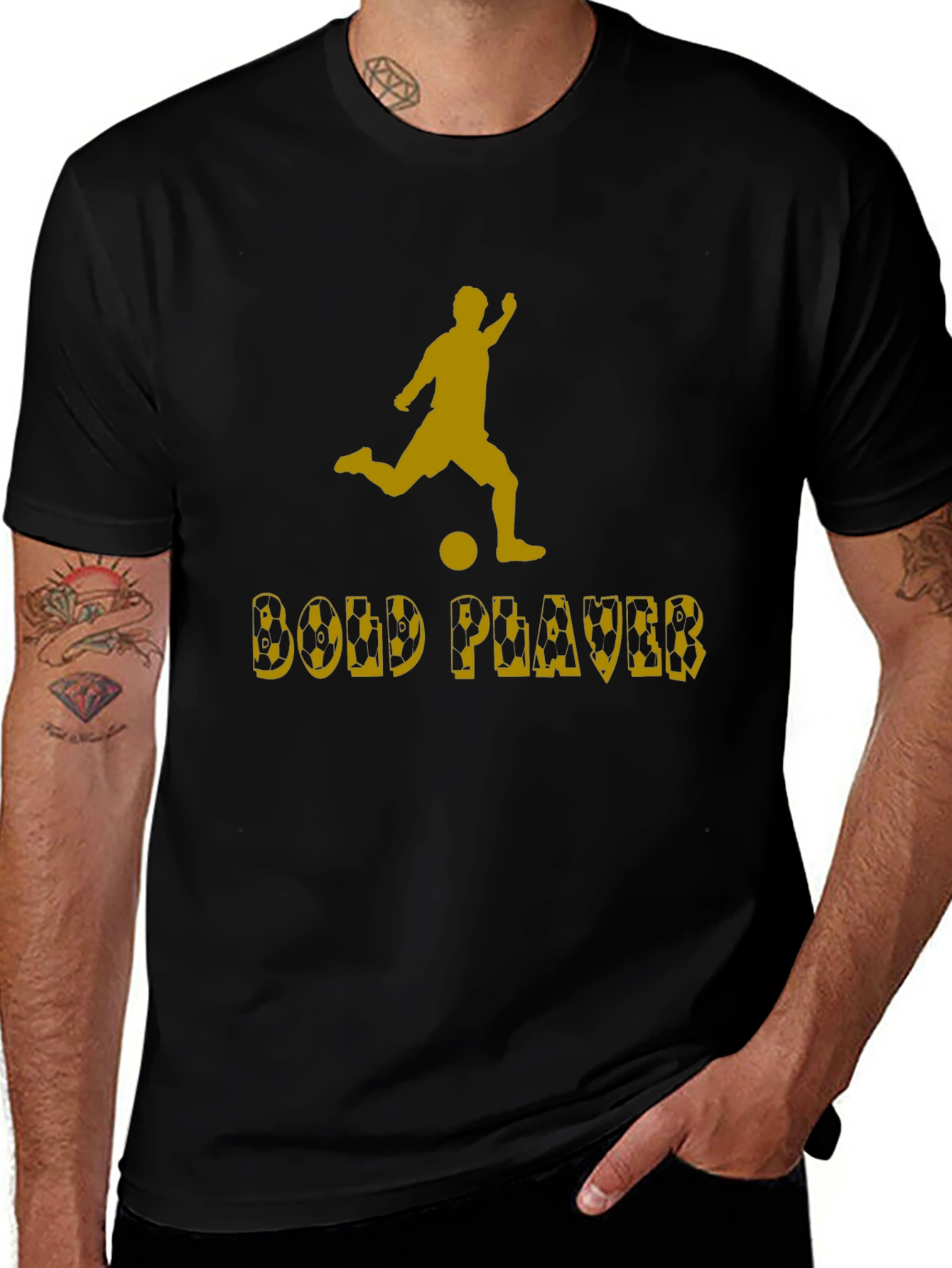 Bold Player Graphic Tee - Black Cotton T-Shirt