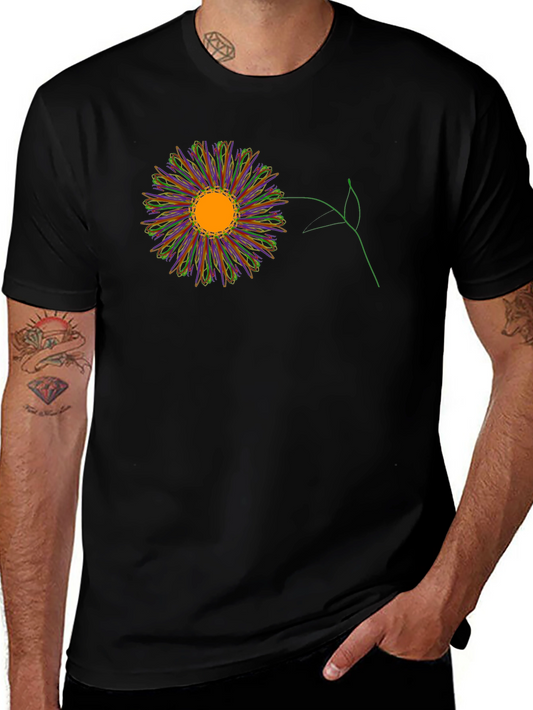 Black T-Shirt with Colorful Flower Graphic