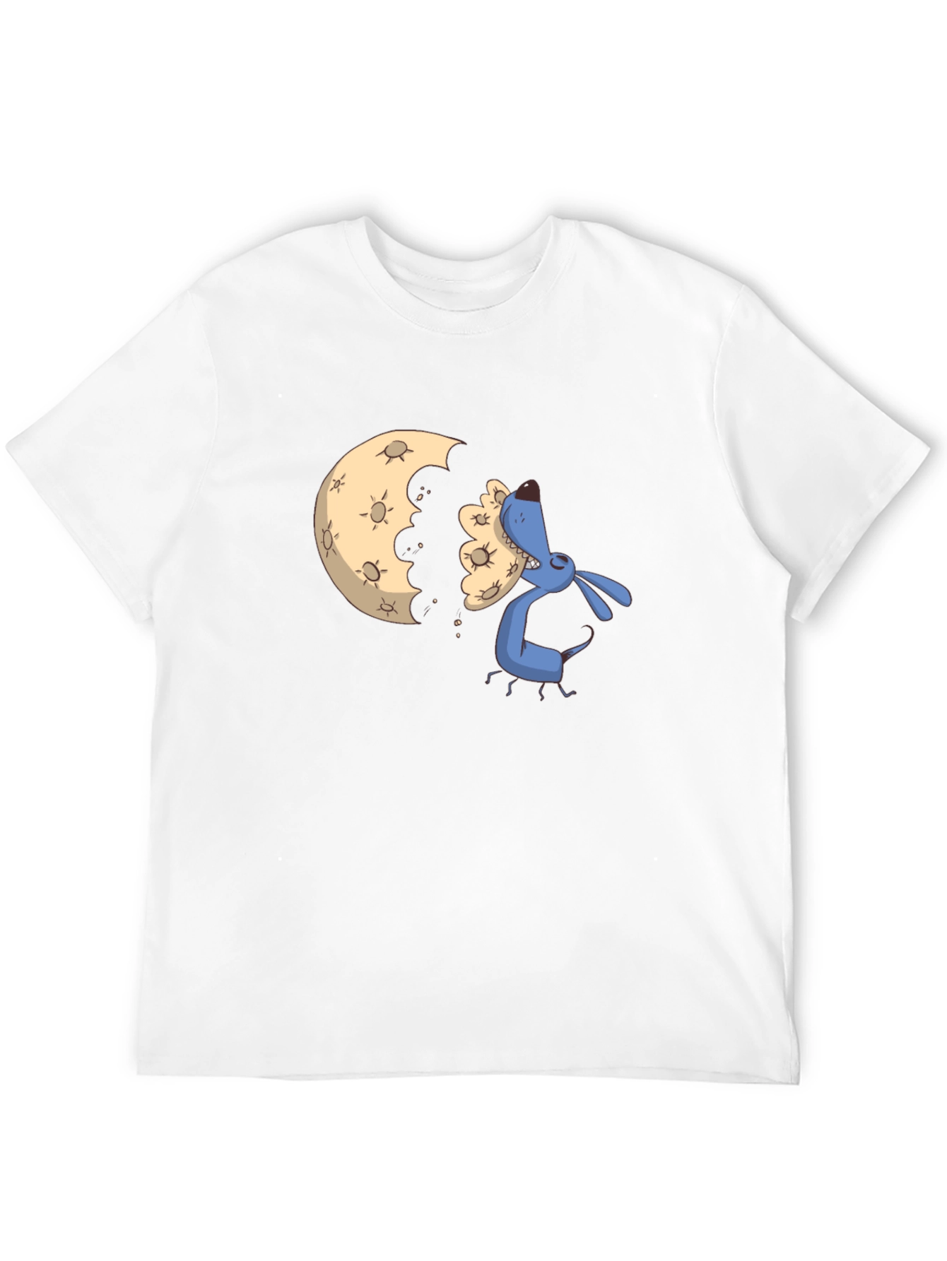 Cartoon Moon Eating Dog Black T-Shirt