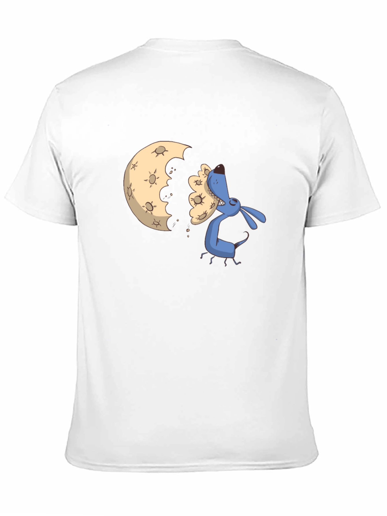 Cartoon Moon Eating Dog Black T-Shirt