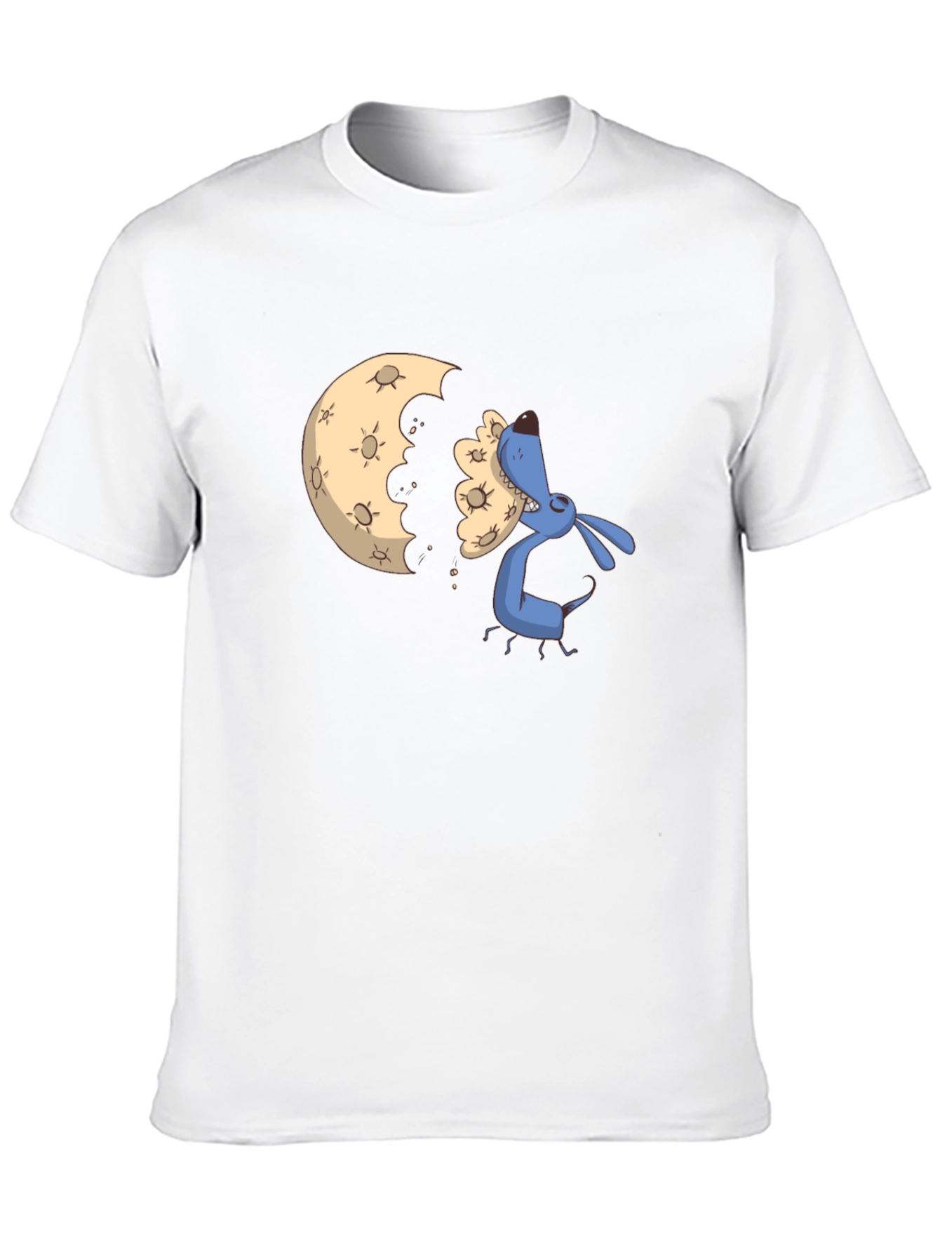 Cartoon Moon Eating Dog Black T-Shirt