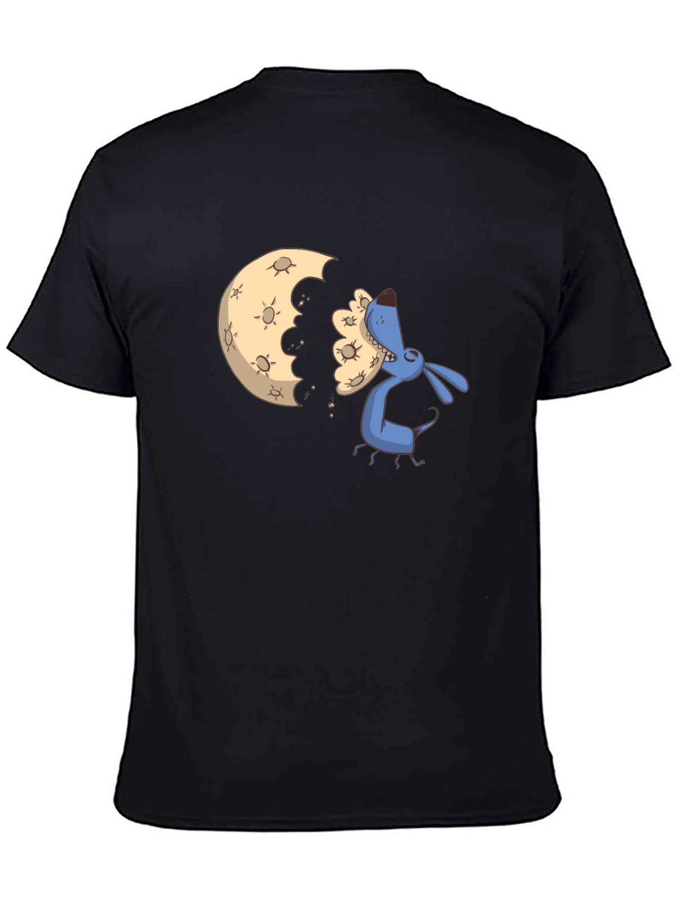 Cartoon Moon Eating Dog Black T-Shirt