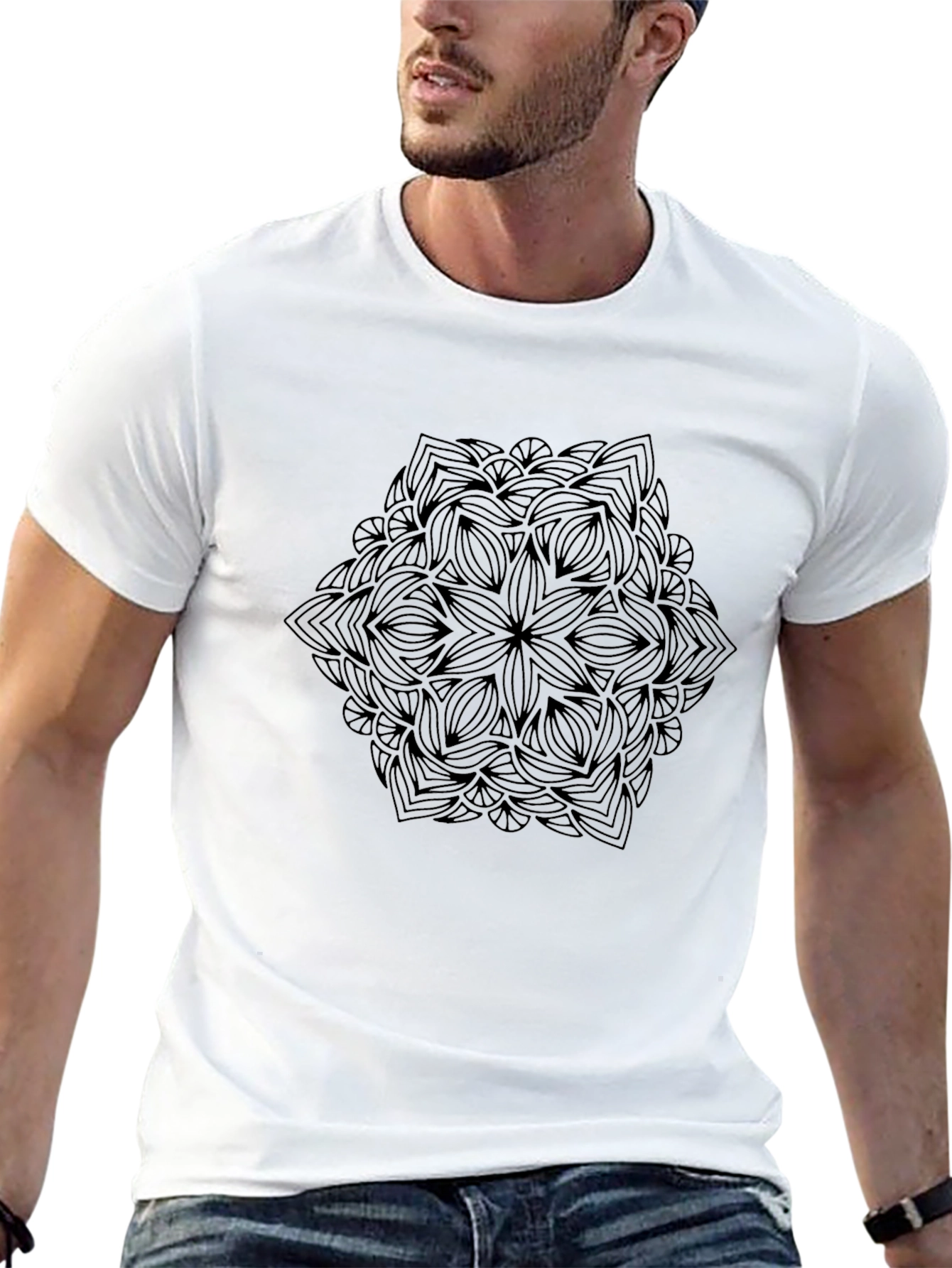 Black Mandala Print Crew Neck T-Shirt