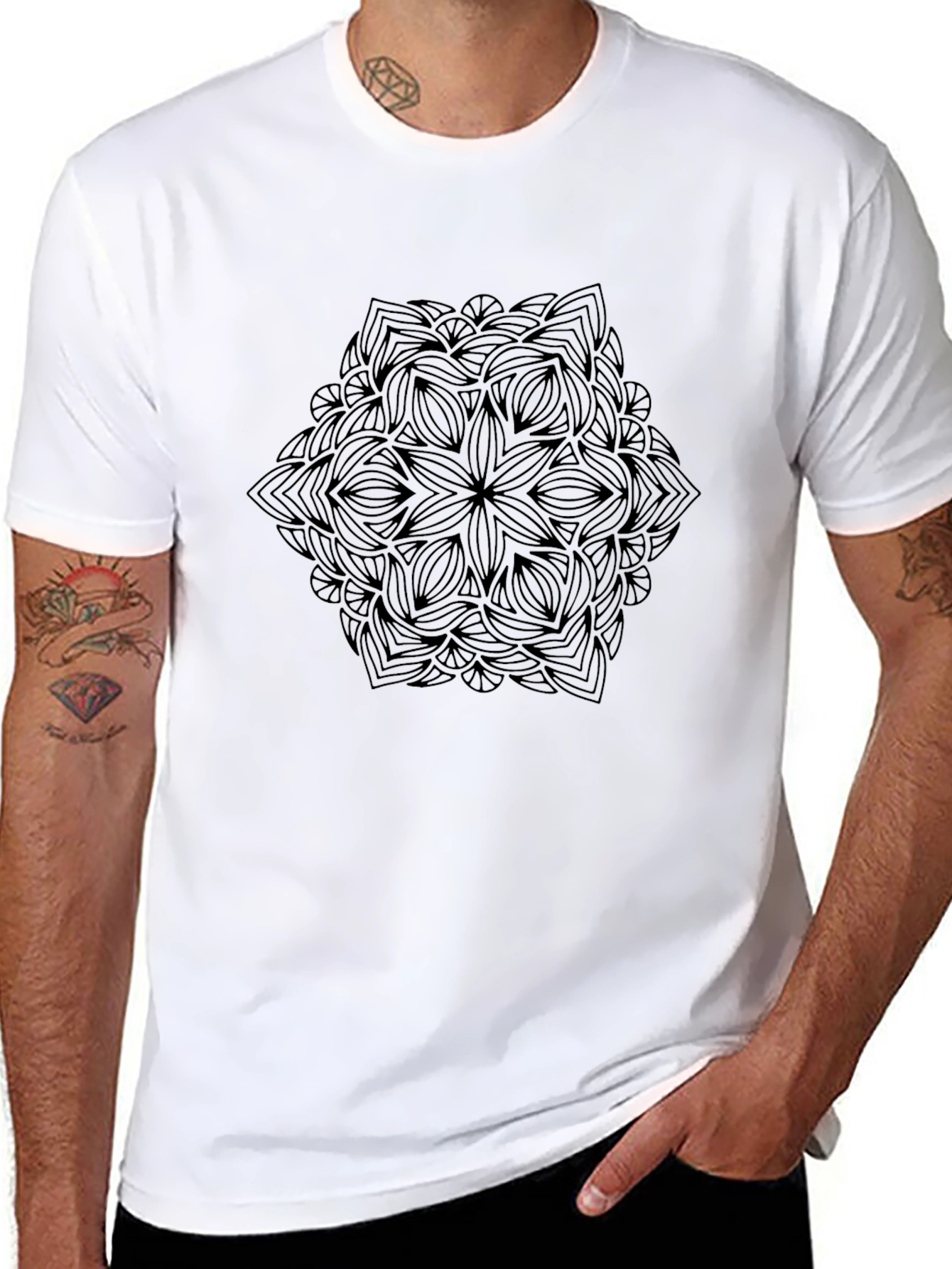 Black Mandala Print Crew Neck T-Shirt