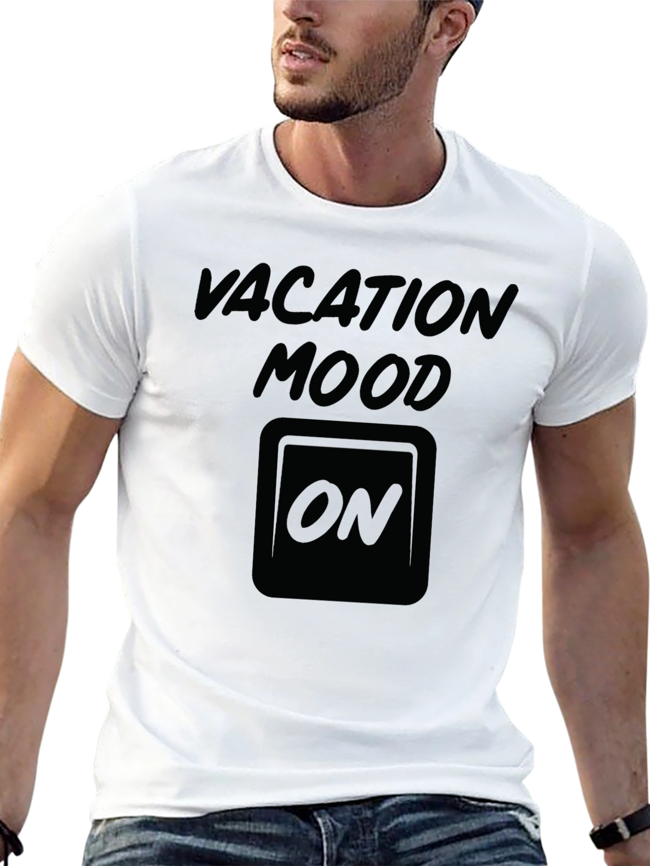 Vacation Mood ON Graphic Tee - Black Cotton T-Shirt