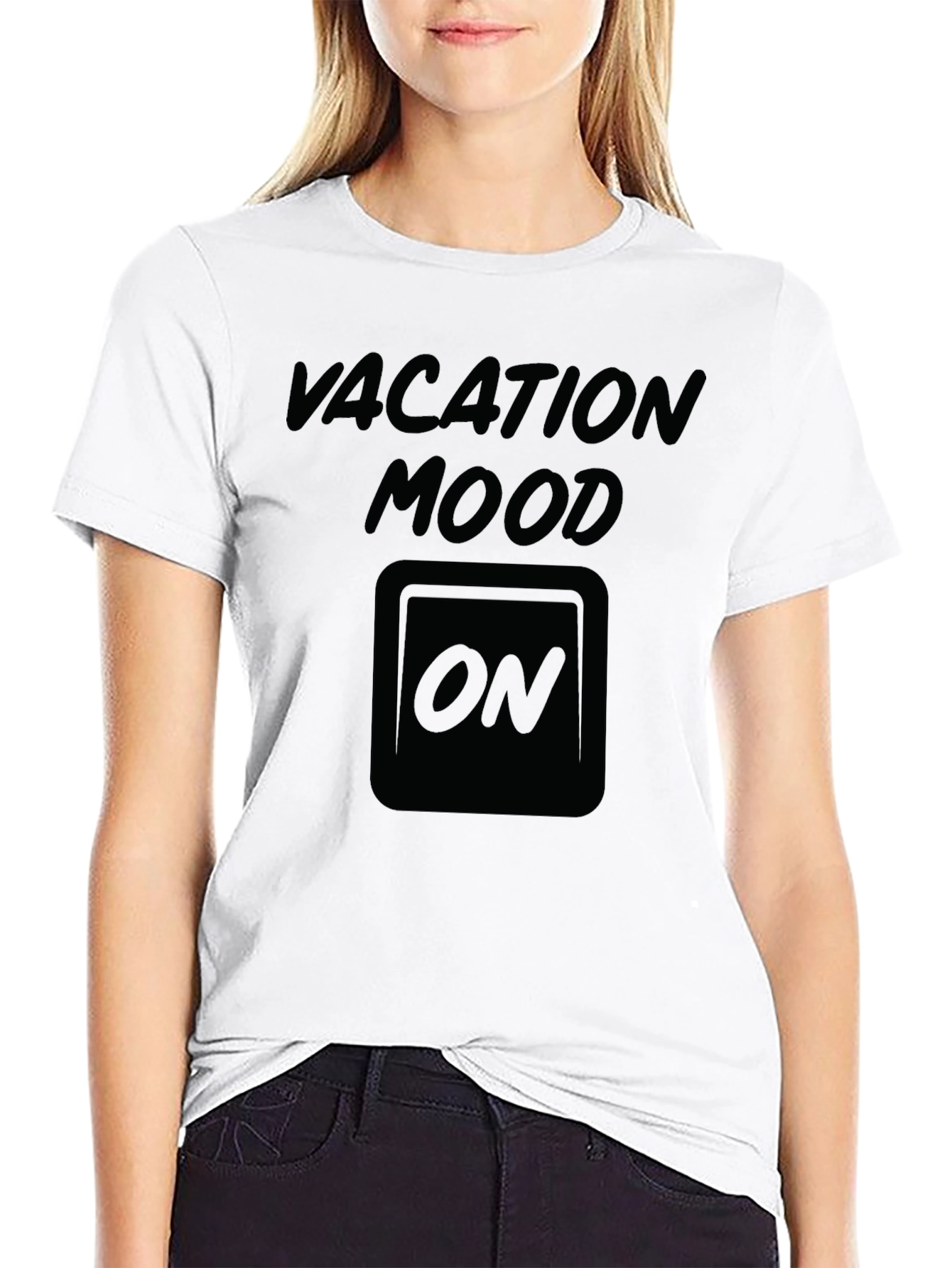 Vacation Mood ON Graphic Tee - Black Cotton T-Shirt