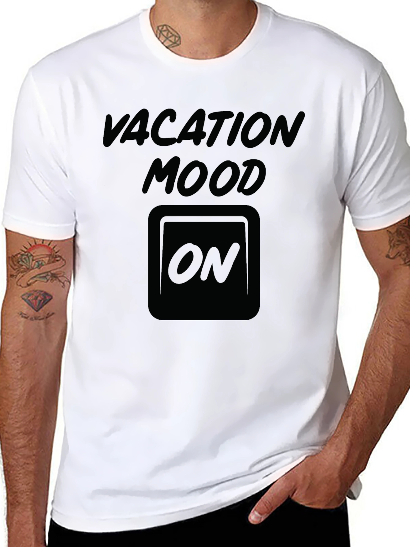 Vacation Mood ON Graphic Tee - Black Cotton T-Shirt
