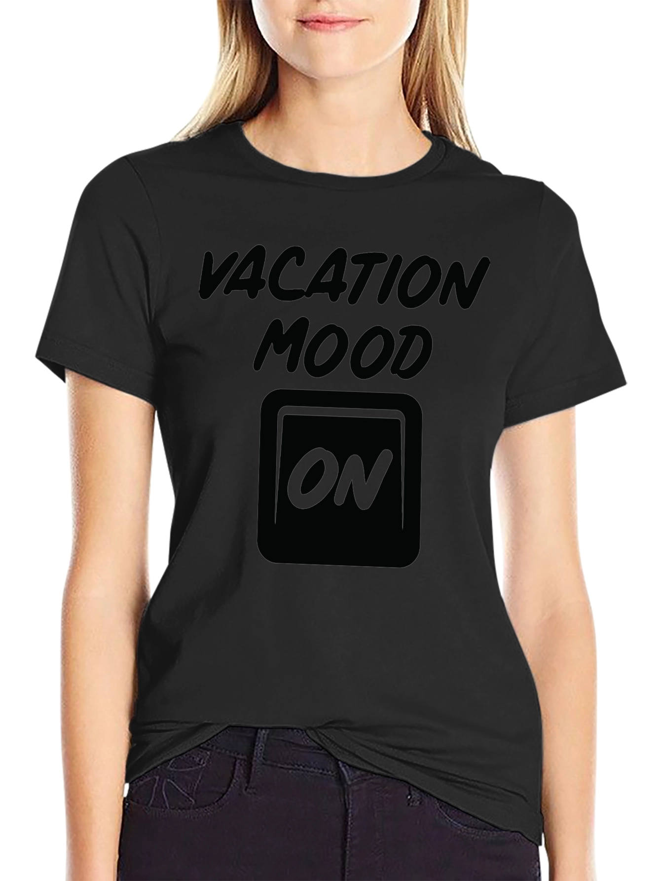 Vacation Mood ON Graphic Tee - Black Cotton T-Shirt