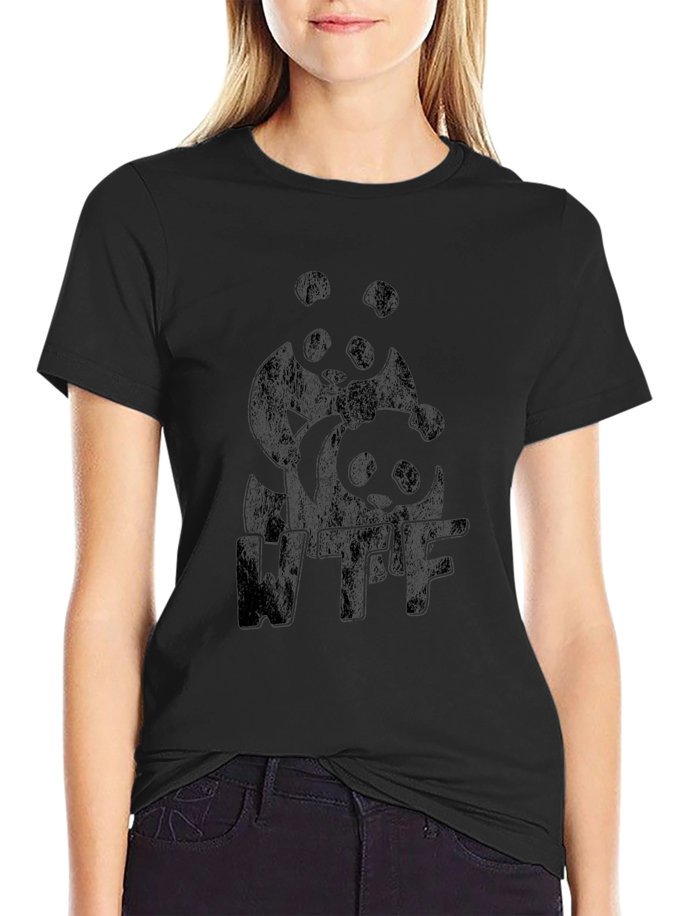 WTF Panda Graphic Tee - Black Cotton T-Shirt