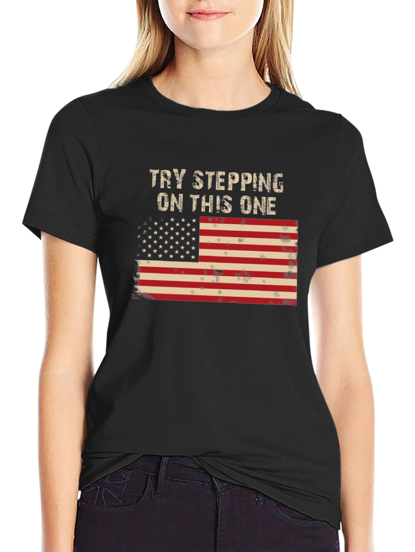 Try Stepping On This One USA Flag Graphic Tee