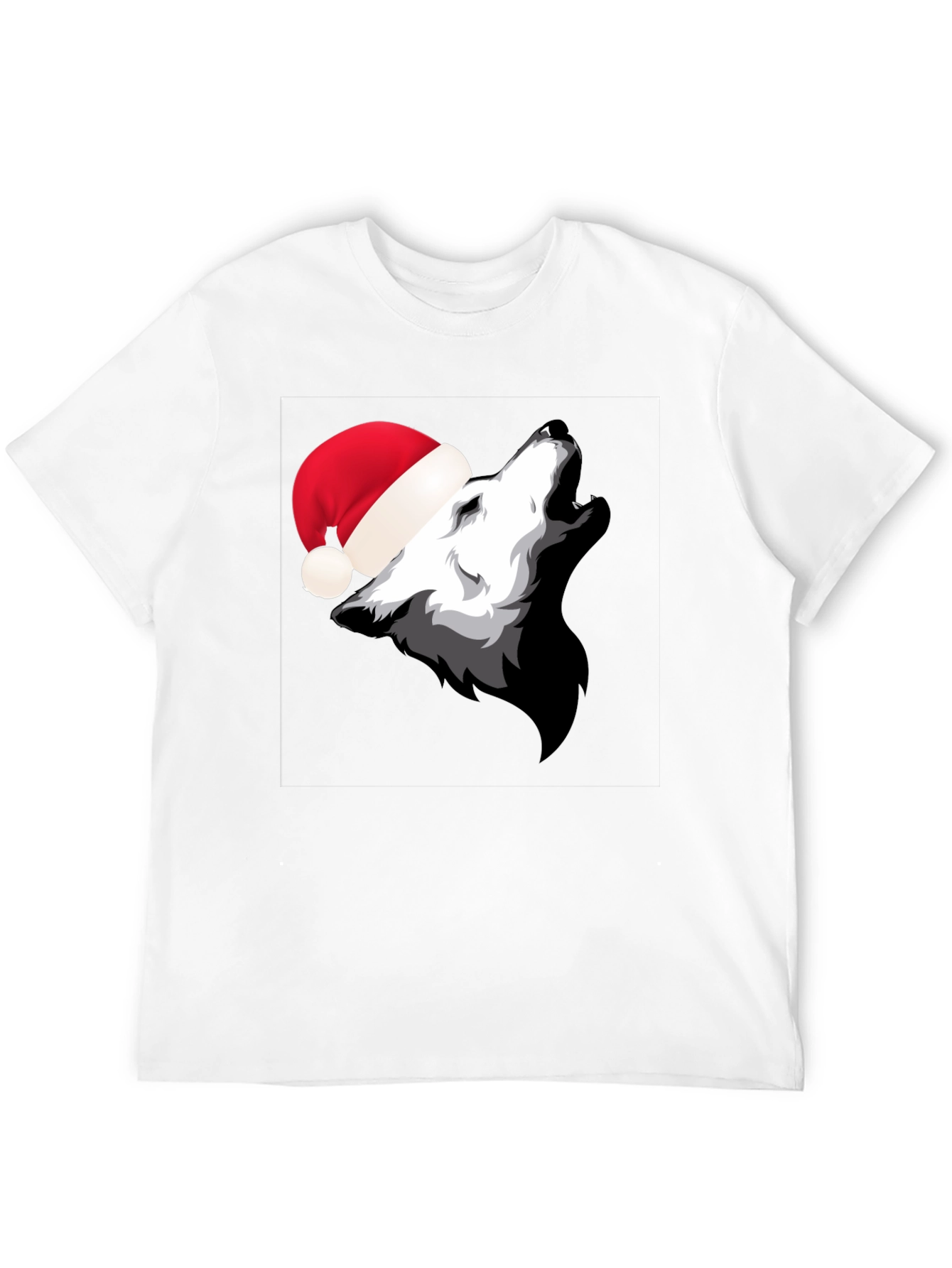 Wolf Howling in Santa Hat Black T-Shirt