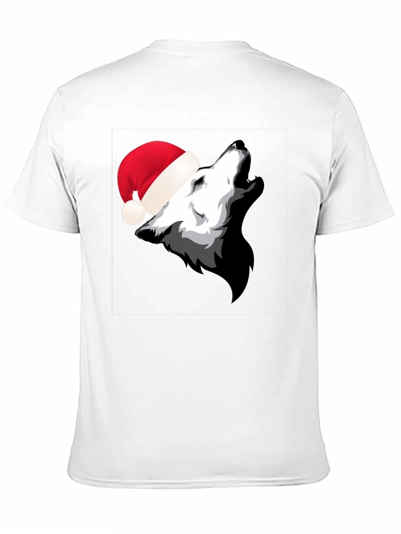 Wolf Howling in Santa Hat Black T-Shirt