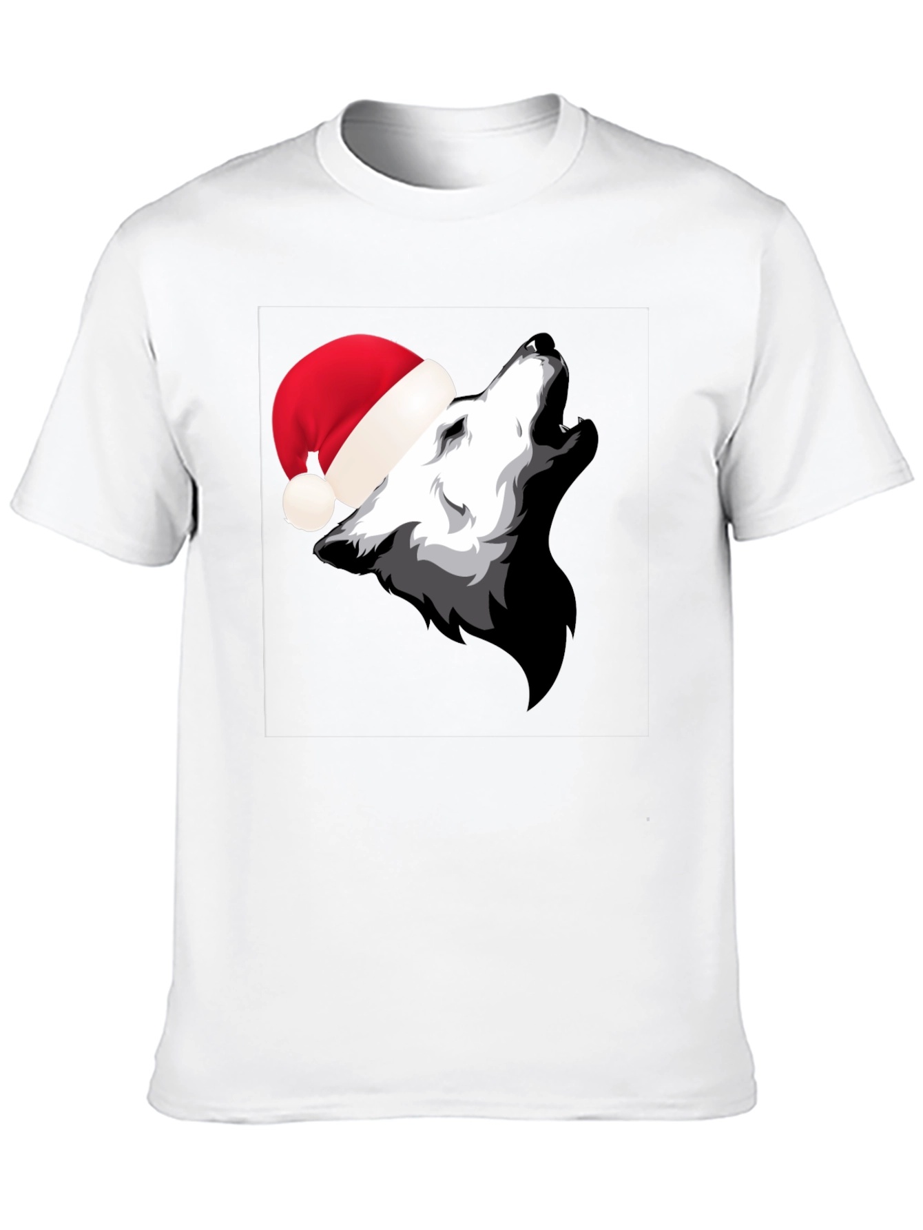 Wolf Howling in Santa Hat Black T-Shirt