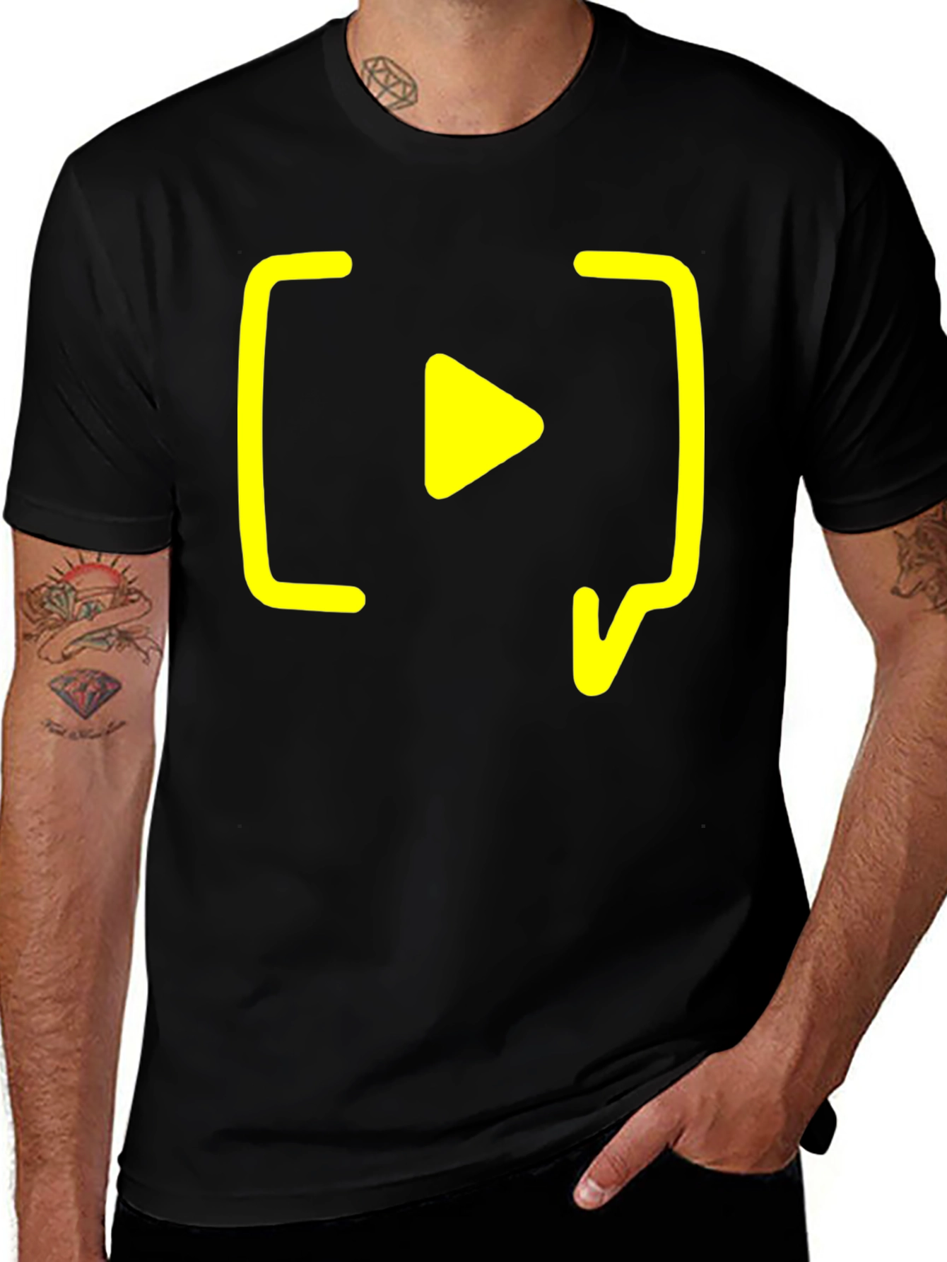 Black T-Shirt with Yellow Play Button Design