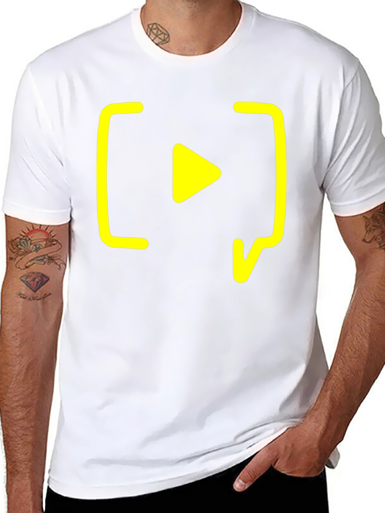 Black T-Shirt with Yellow Play Button Design
