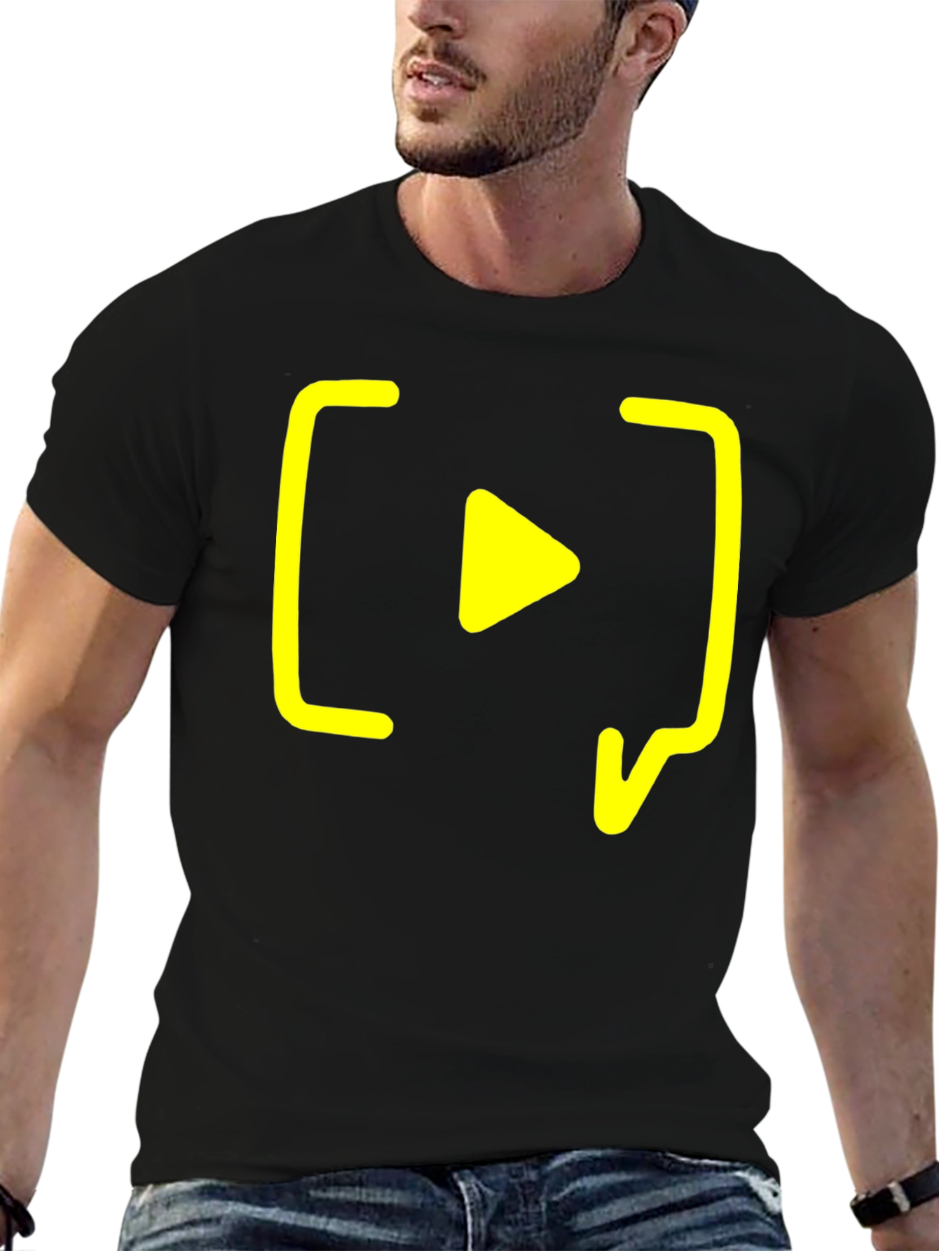 Black T-Shirt with Yellow Play Button Design
