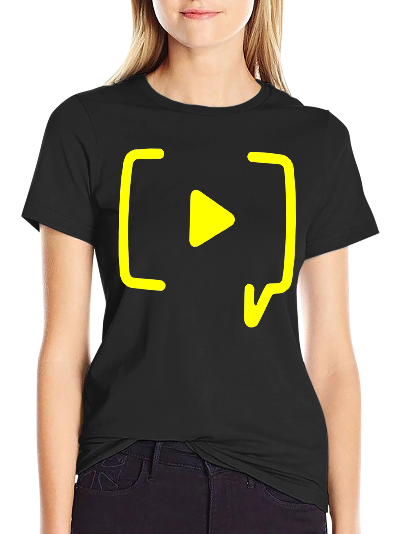 Black T-Shirt with Yellow Play Button Design