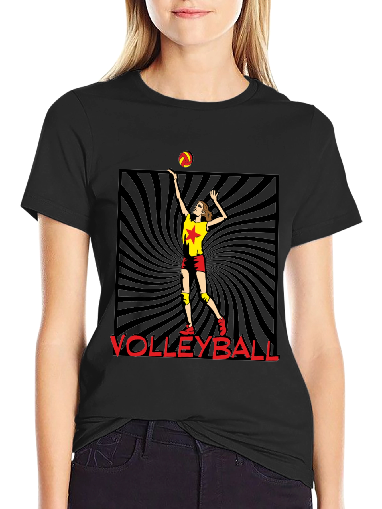 Volleyball Player Graphic Tee - Black