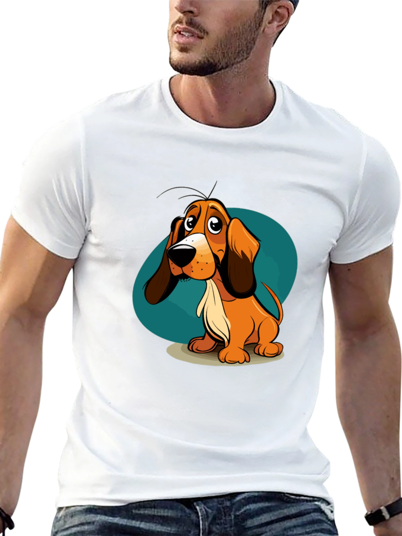 Cartoon Dog Graphic T-Shirt - Unisex Black Tee