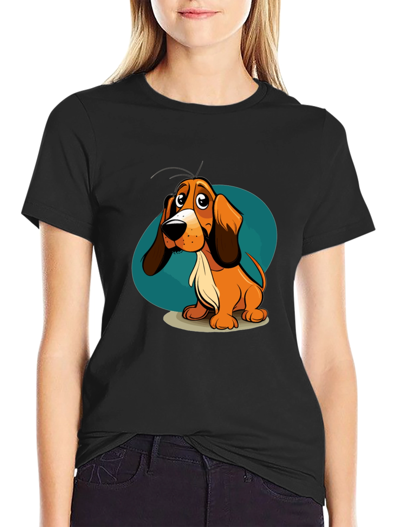 Cartoon Dog Graphic T-Shirt - Unisex Black Tee