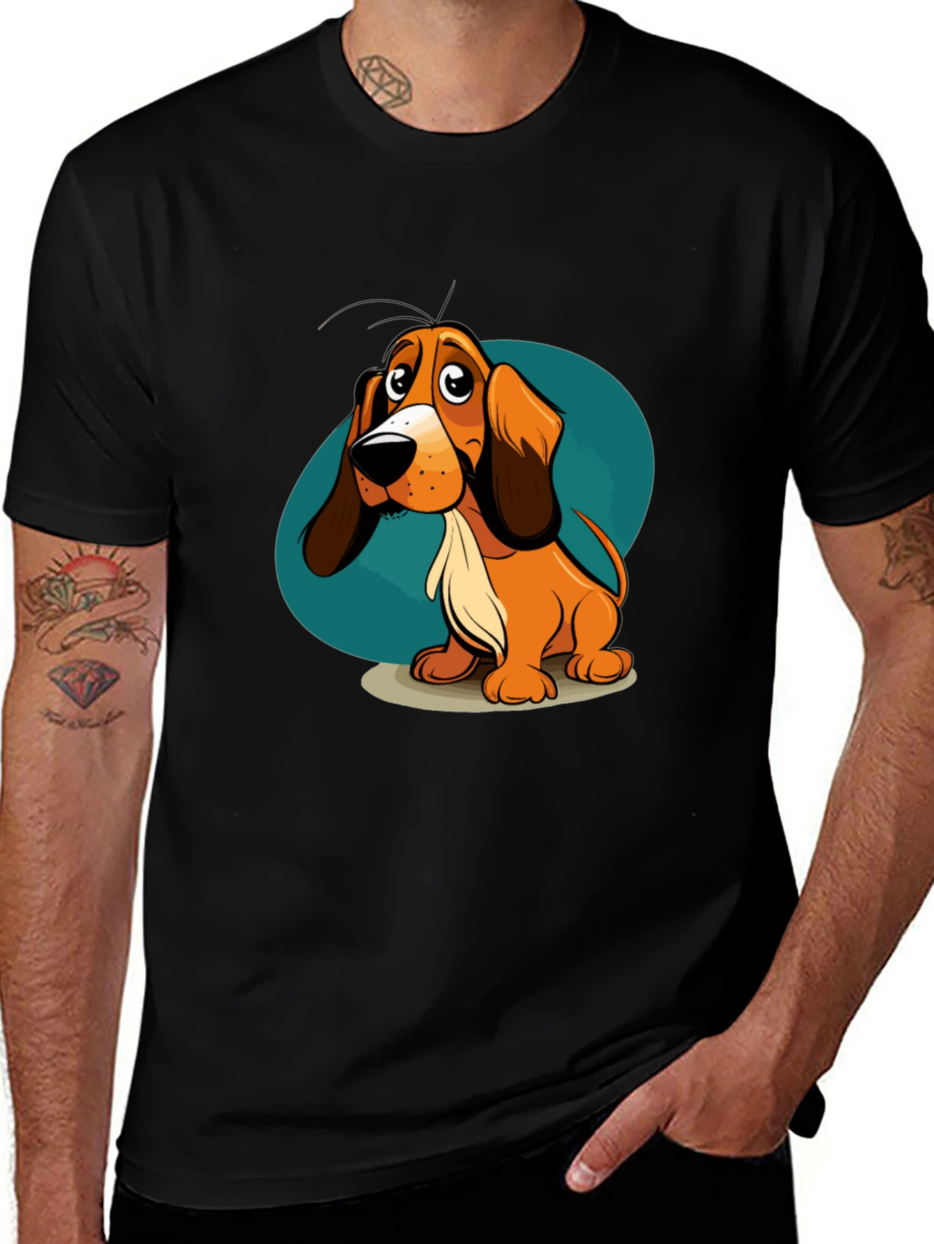 Cartoon Dog Graphic T-Shirt - Unisex Black Tee
