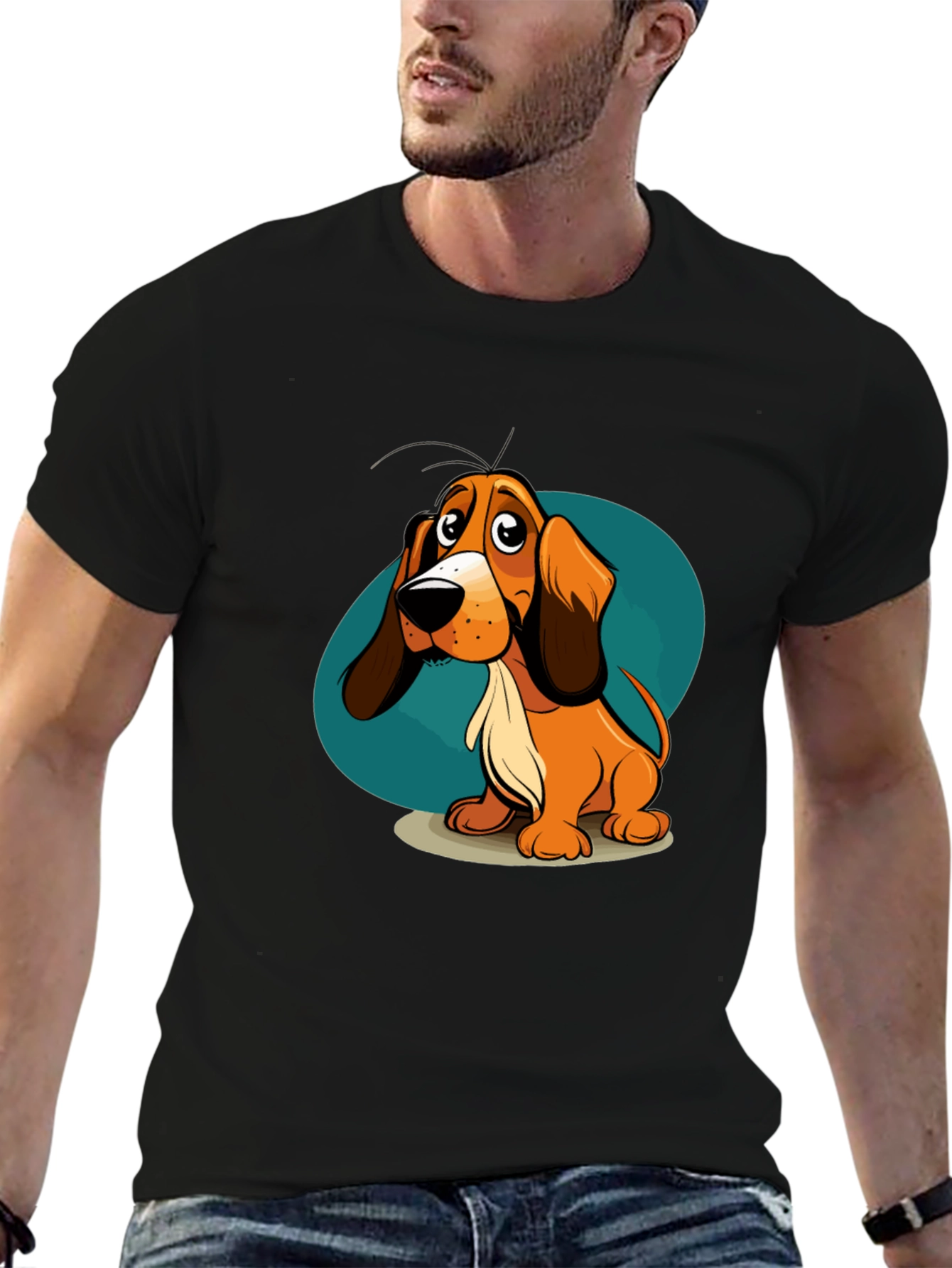 Cartoon Dog Graphic T-Shirt - Unisex Black Tee