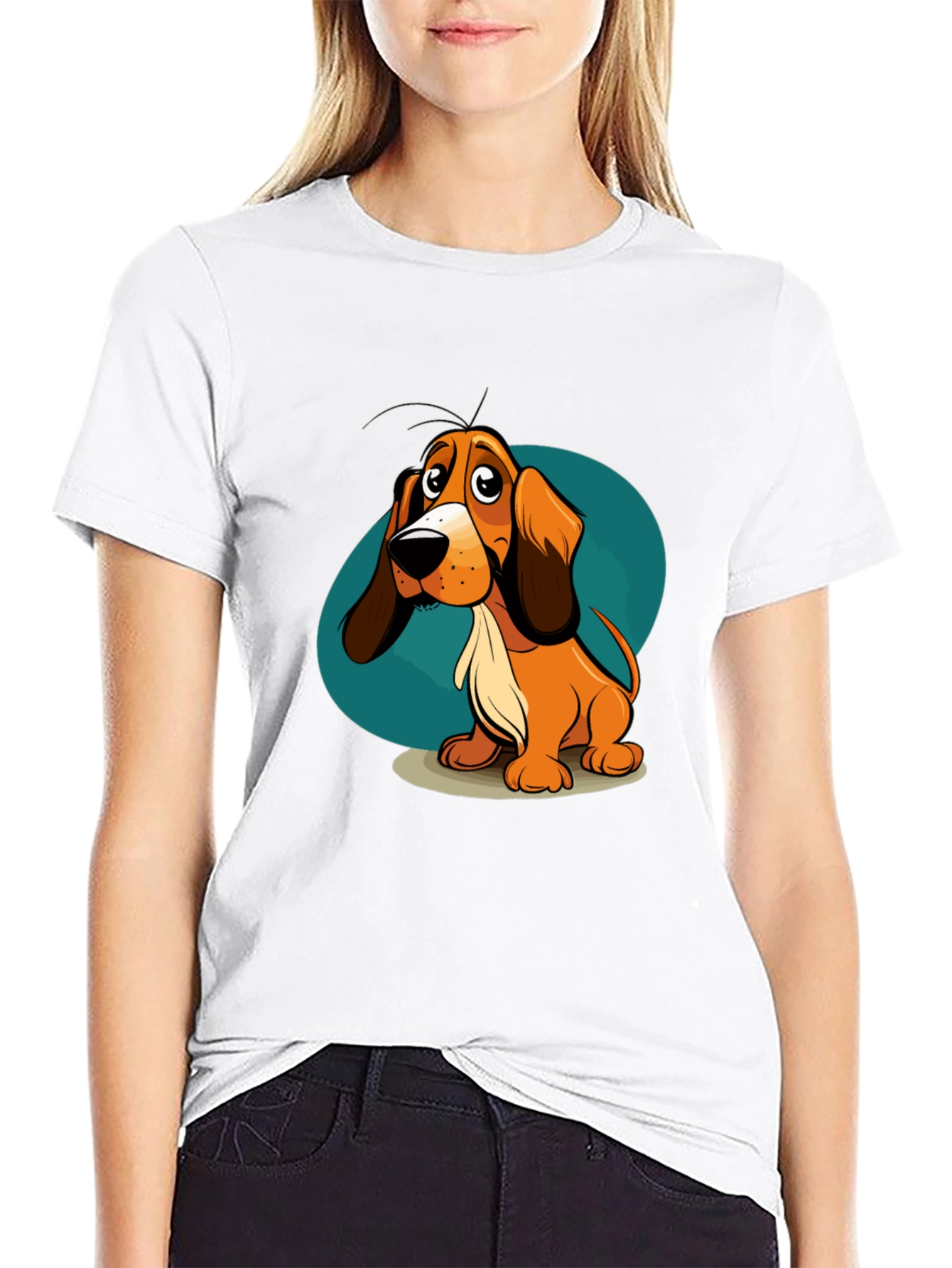 Cartoon Dog Graphic T-Shirt - Unisex Black Tee