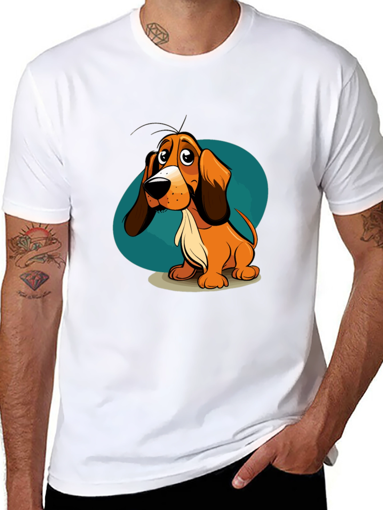 Cartoon Dog Graphic T-Shirt - Unisex Black Tee