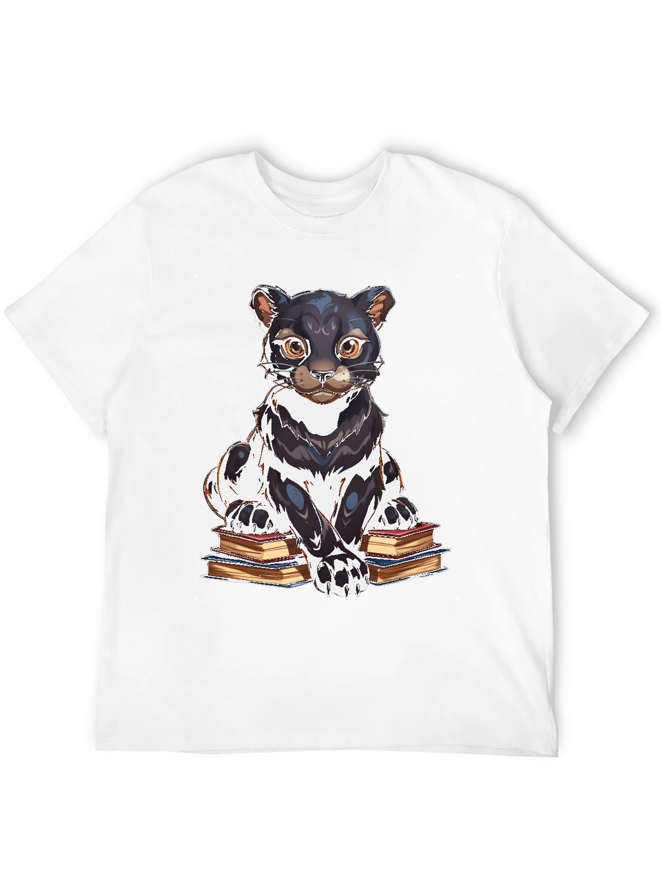 Bookish Cat Graphic Tee - Black Cotton T-Shirt