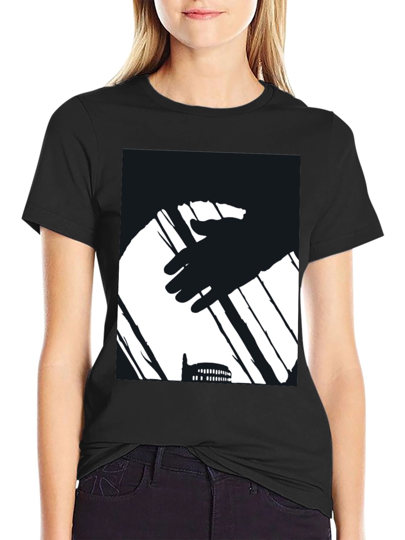 Abstract Hand & Building Black T-Shirt