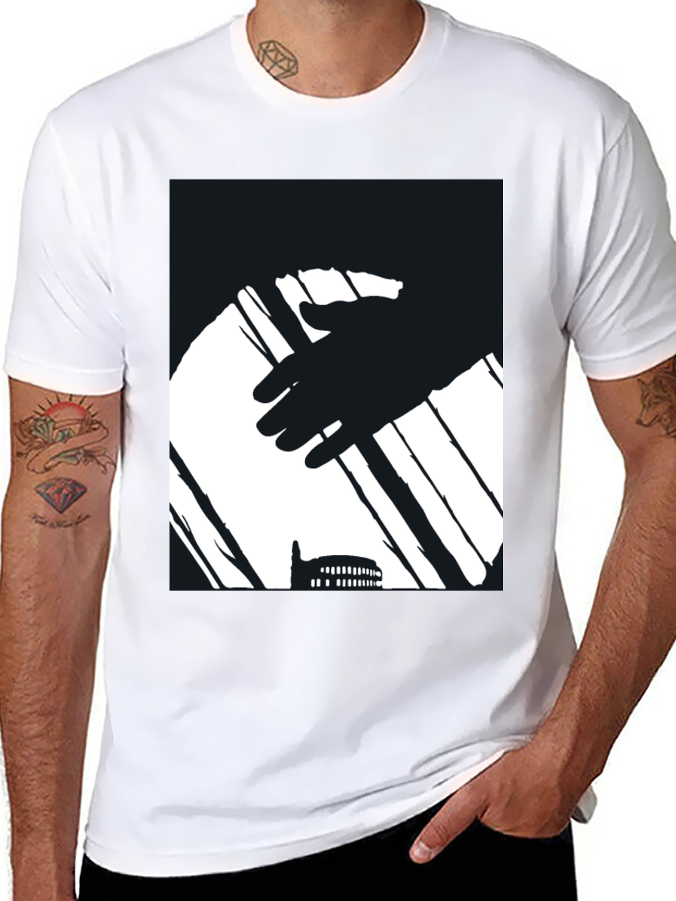 Abstract Hand & Building Black T-Shirt