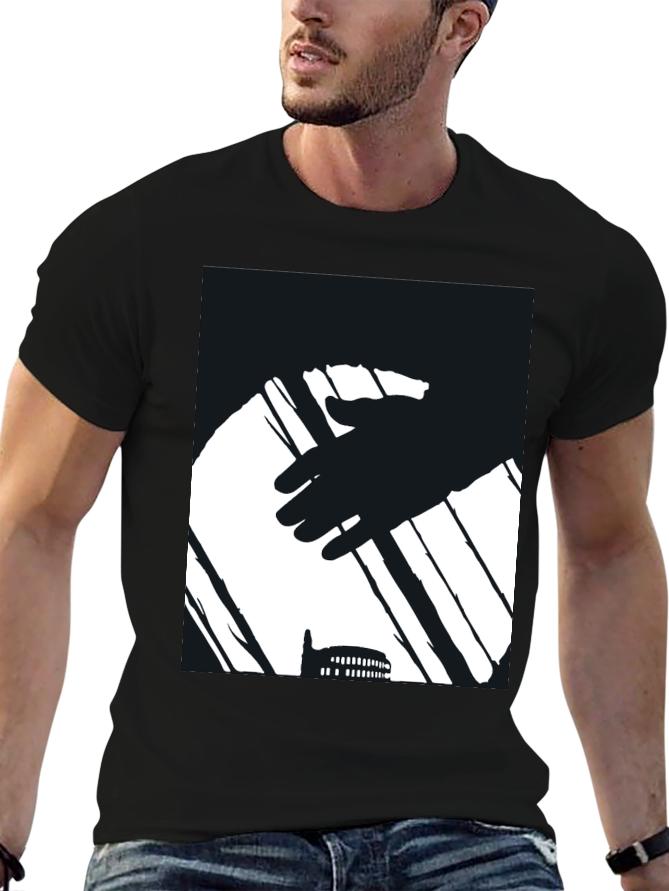 Abstract Hand & Building Black T-Shirt