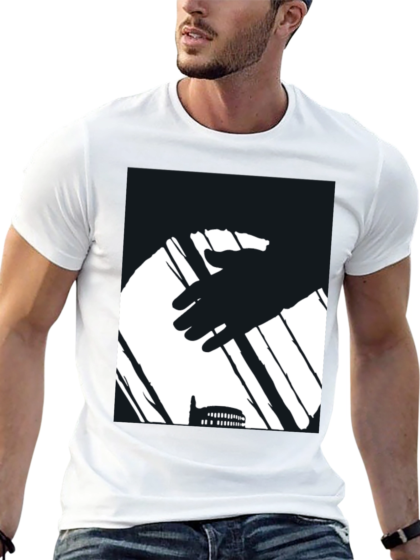 Abstract Hand & Building Black T-Shirt