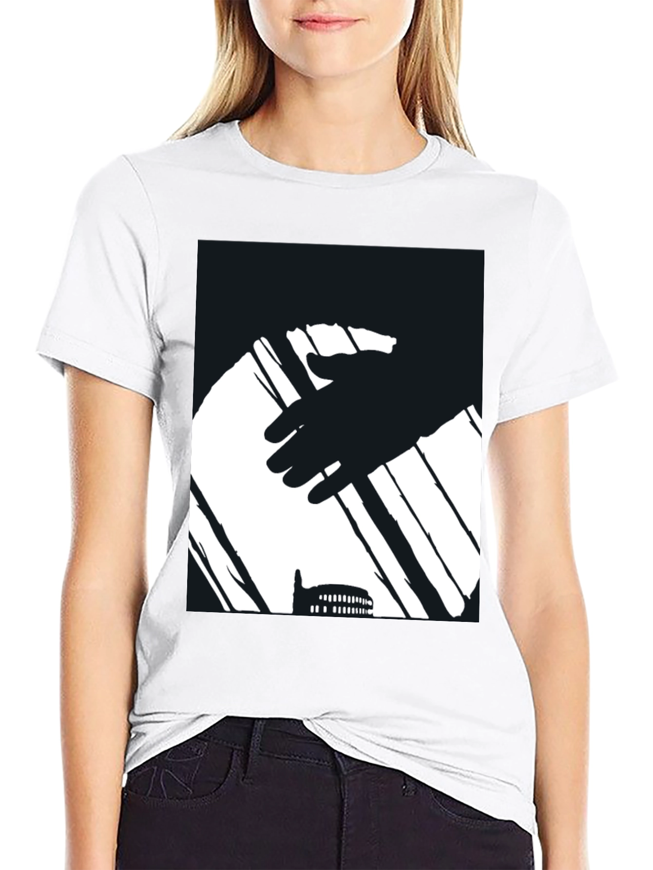 Abstract Hand & Building Black T-Shirt