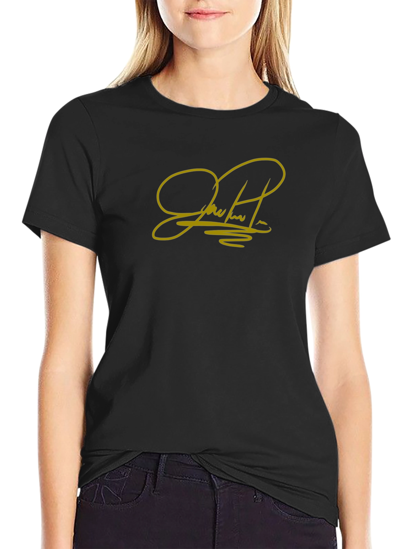 Black T-Shirt with Gold Signature Graphic