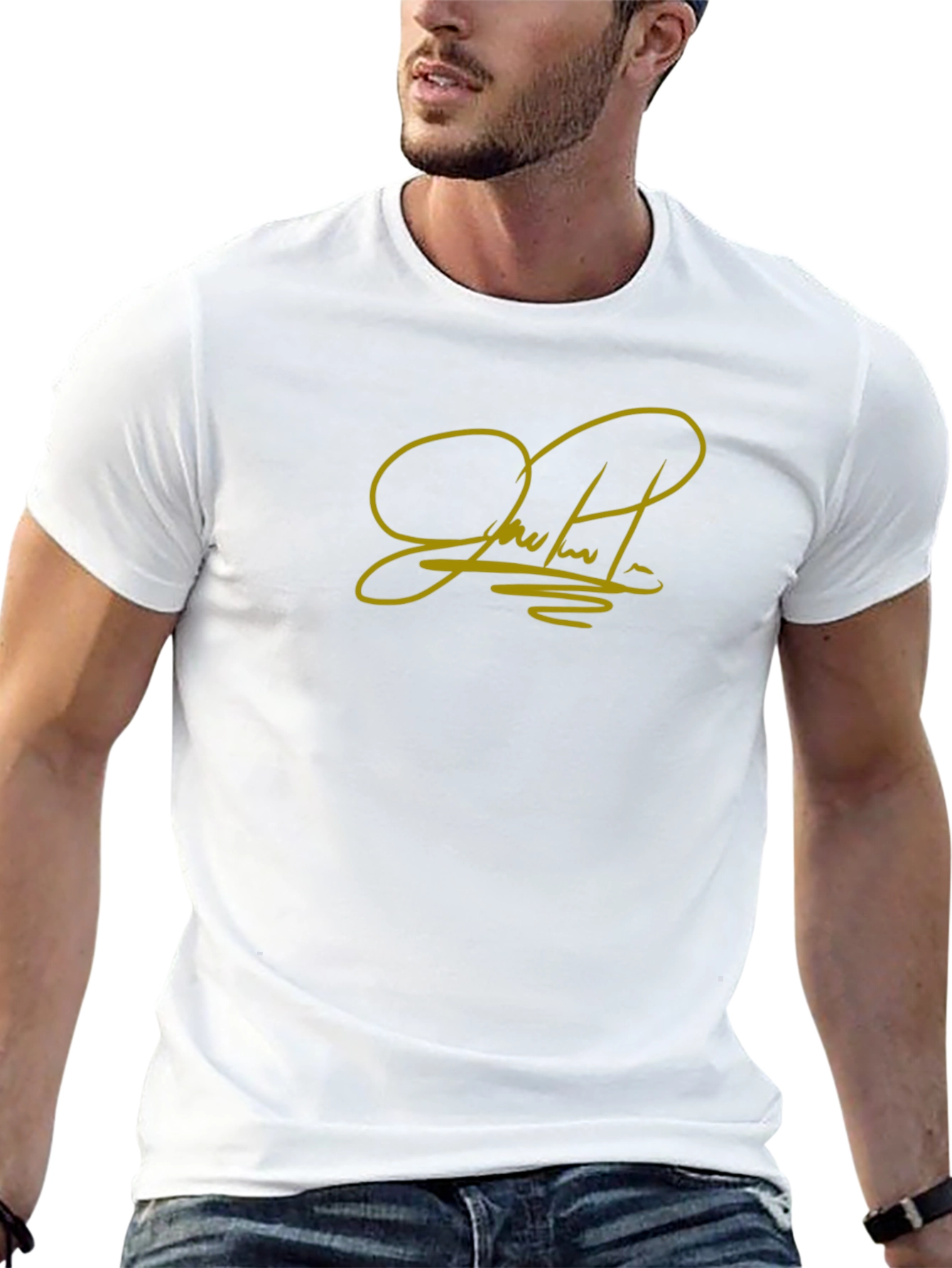 Black T-Shirt with Gold Signature Graphic