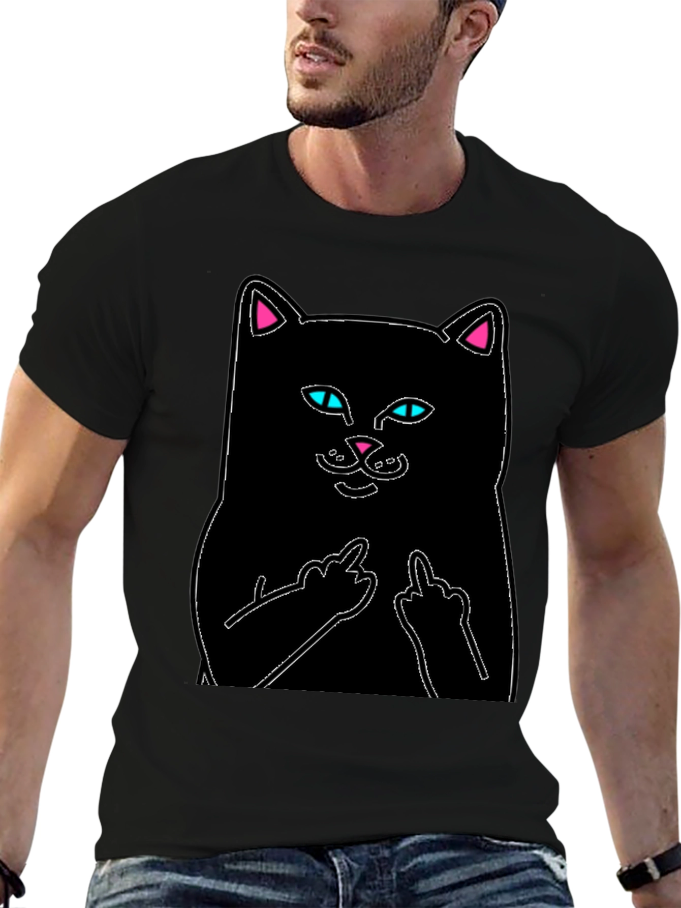 Black Cat T-Shirt - Flip Off Graphic Tee
