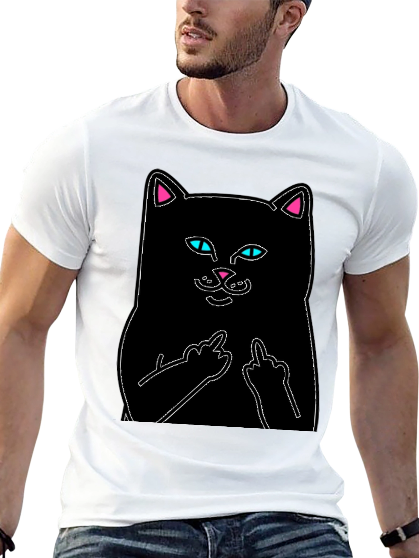 Black Cat T-Shirt - Flip Off Graphic Tee