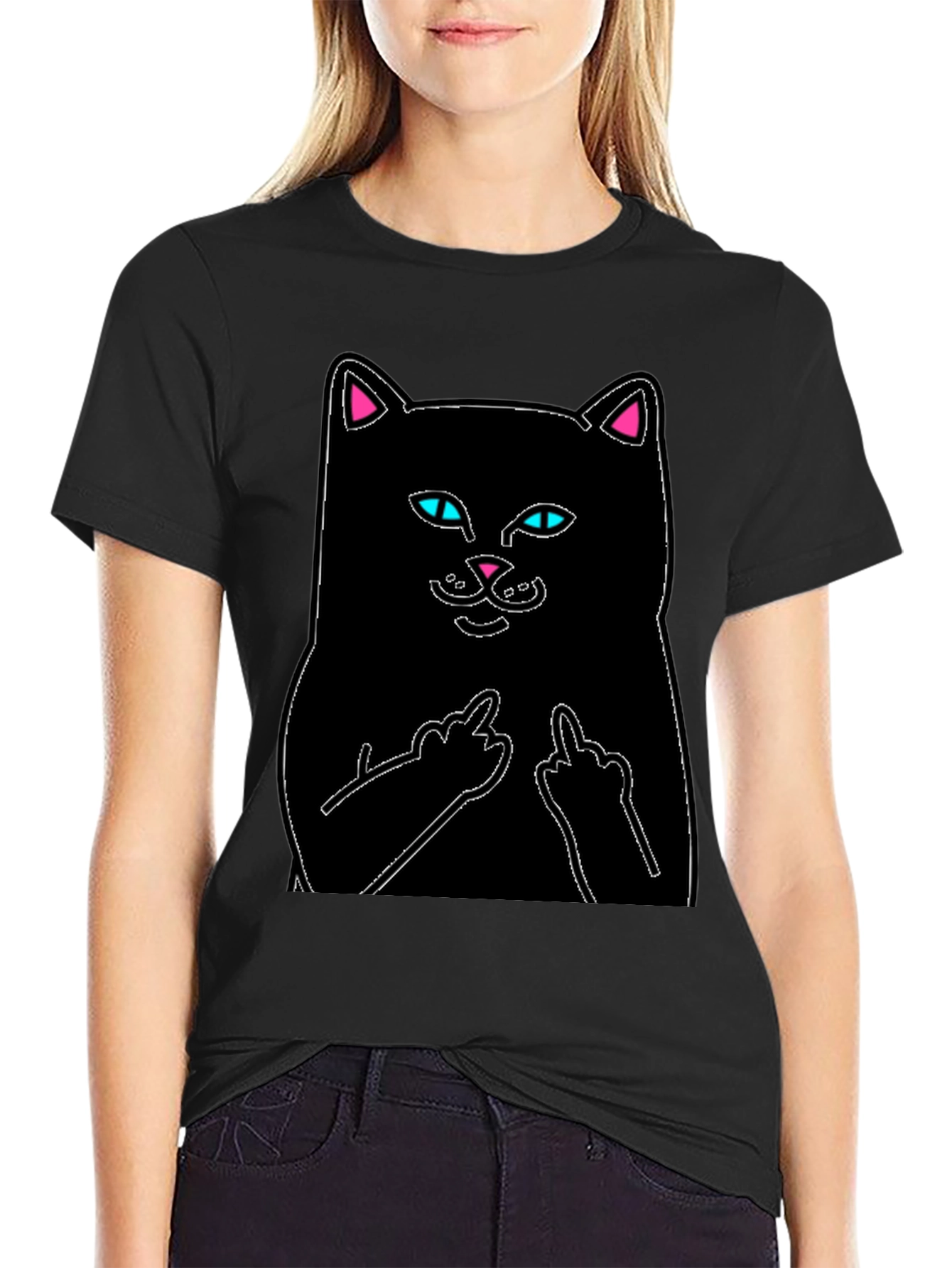 Black Cat T-Shirt - Flip Off Graphic Tee