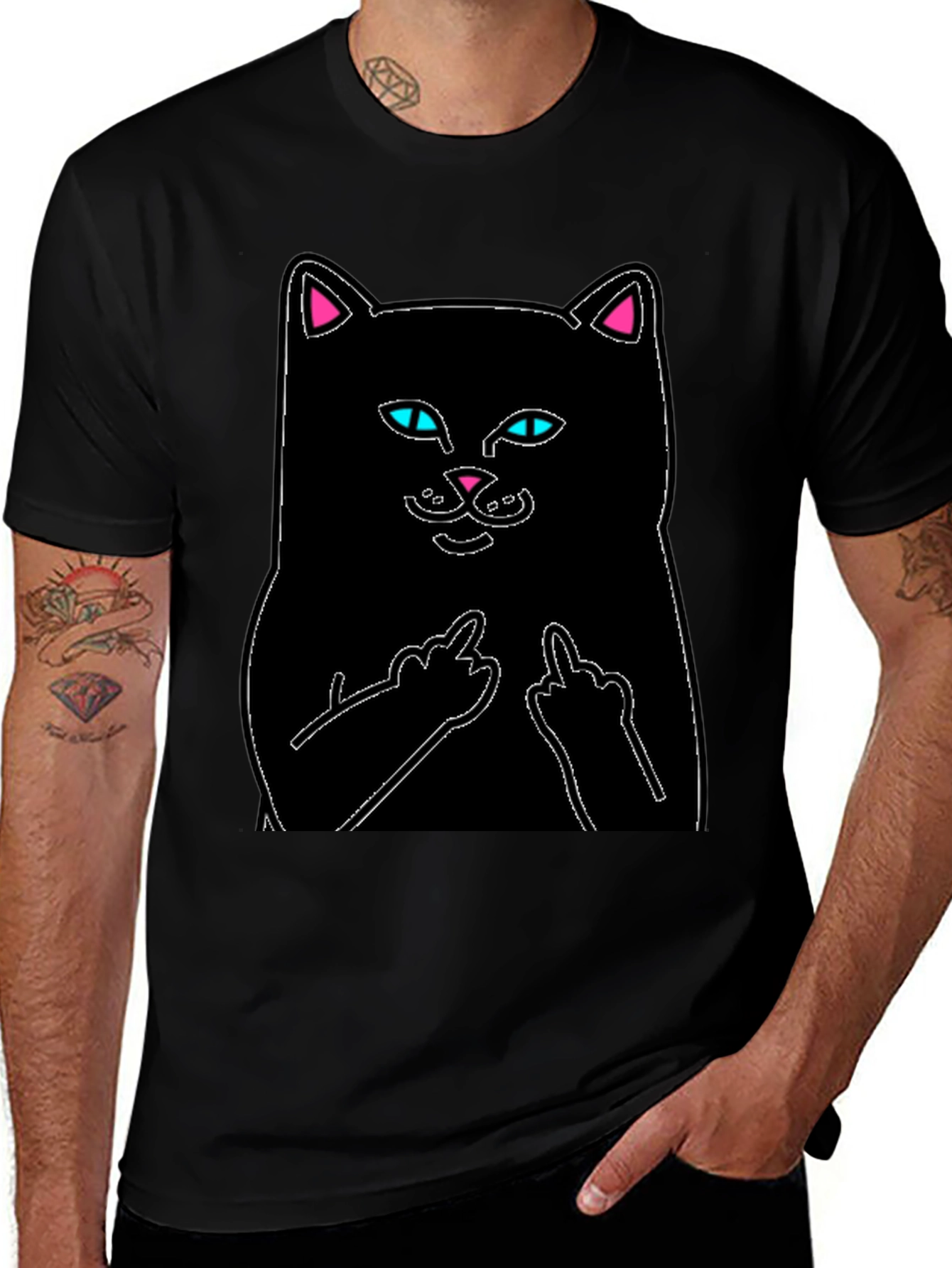 Black Cat T-Shirt - Flip Off Graphic Tee