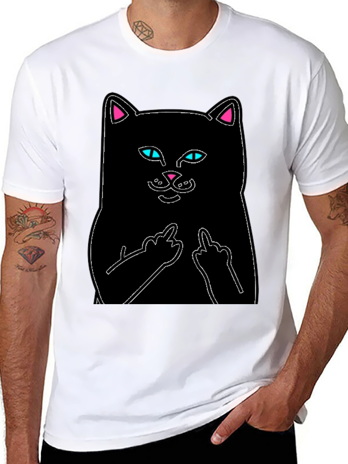 Black Cat T-Shirt - Flip Off Graphic Tee