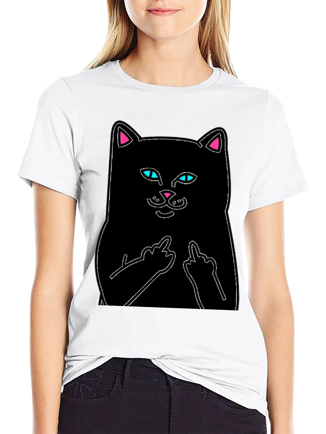 Black Cat T-Shirt - Flip Off Graphic Tee