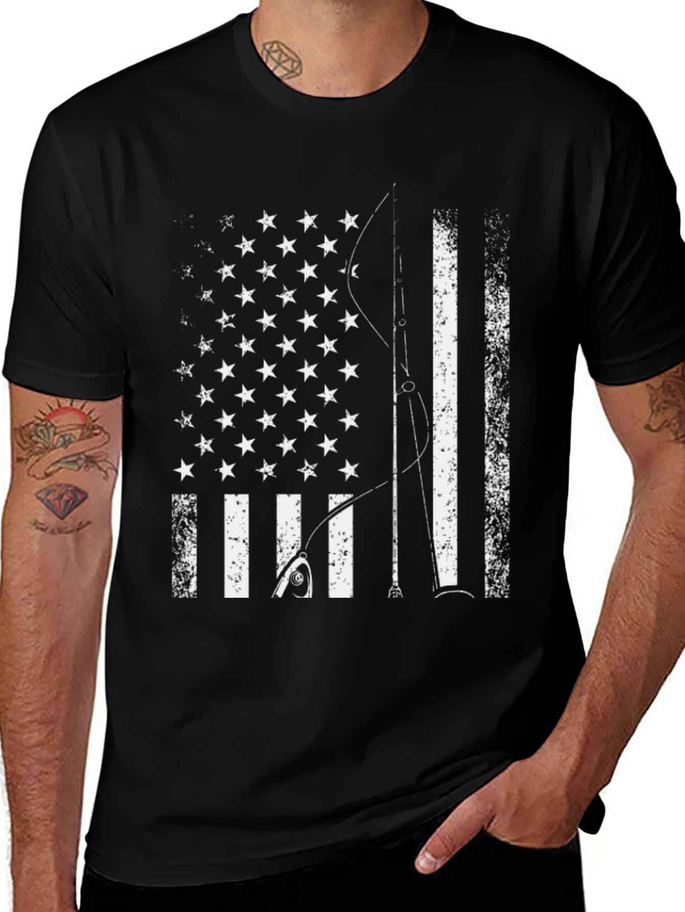 American Flag Fishing Rod T-Shirt