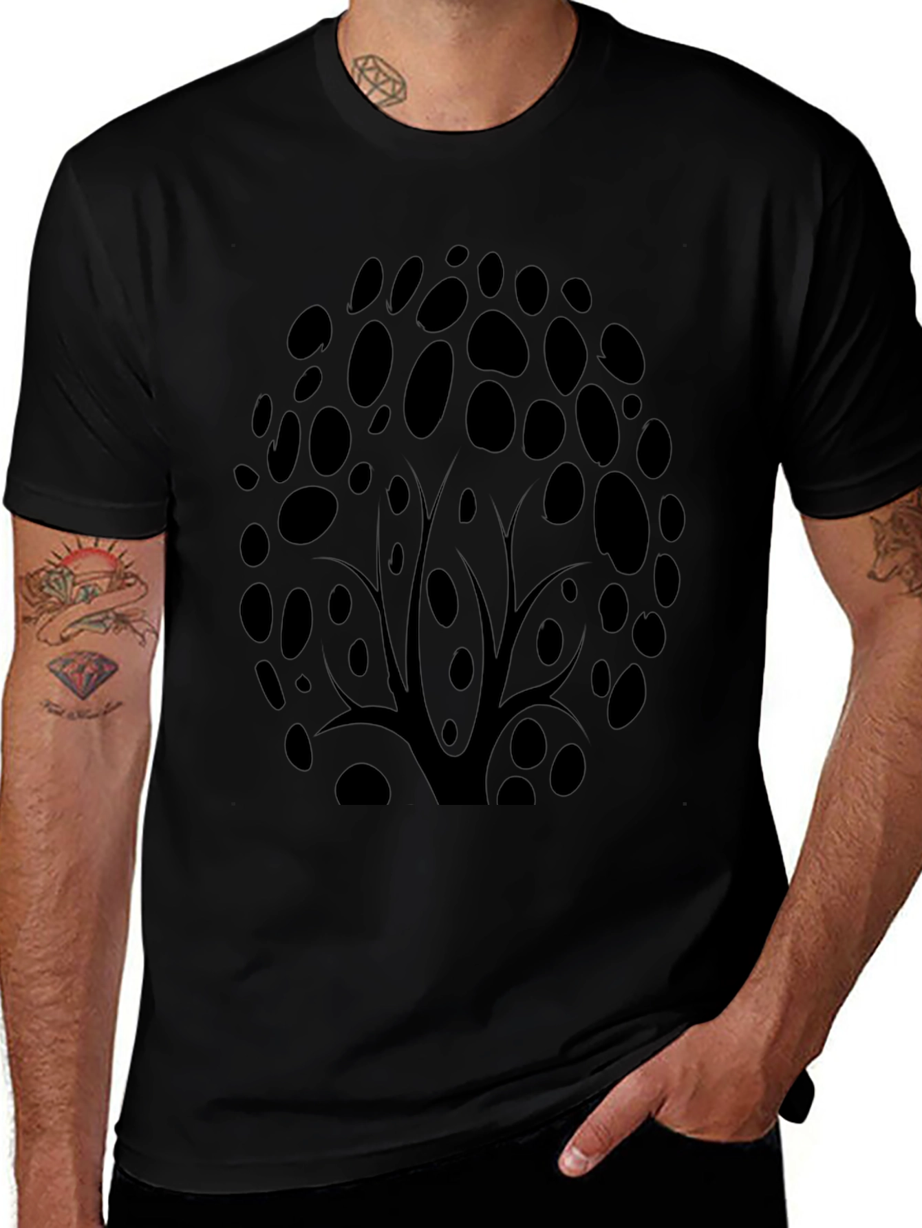 Abstract Tree Design Black T-Shirt